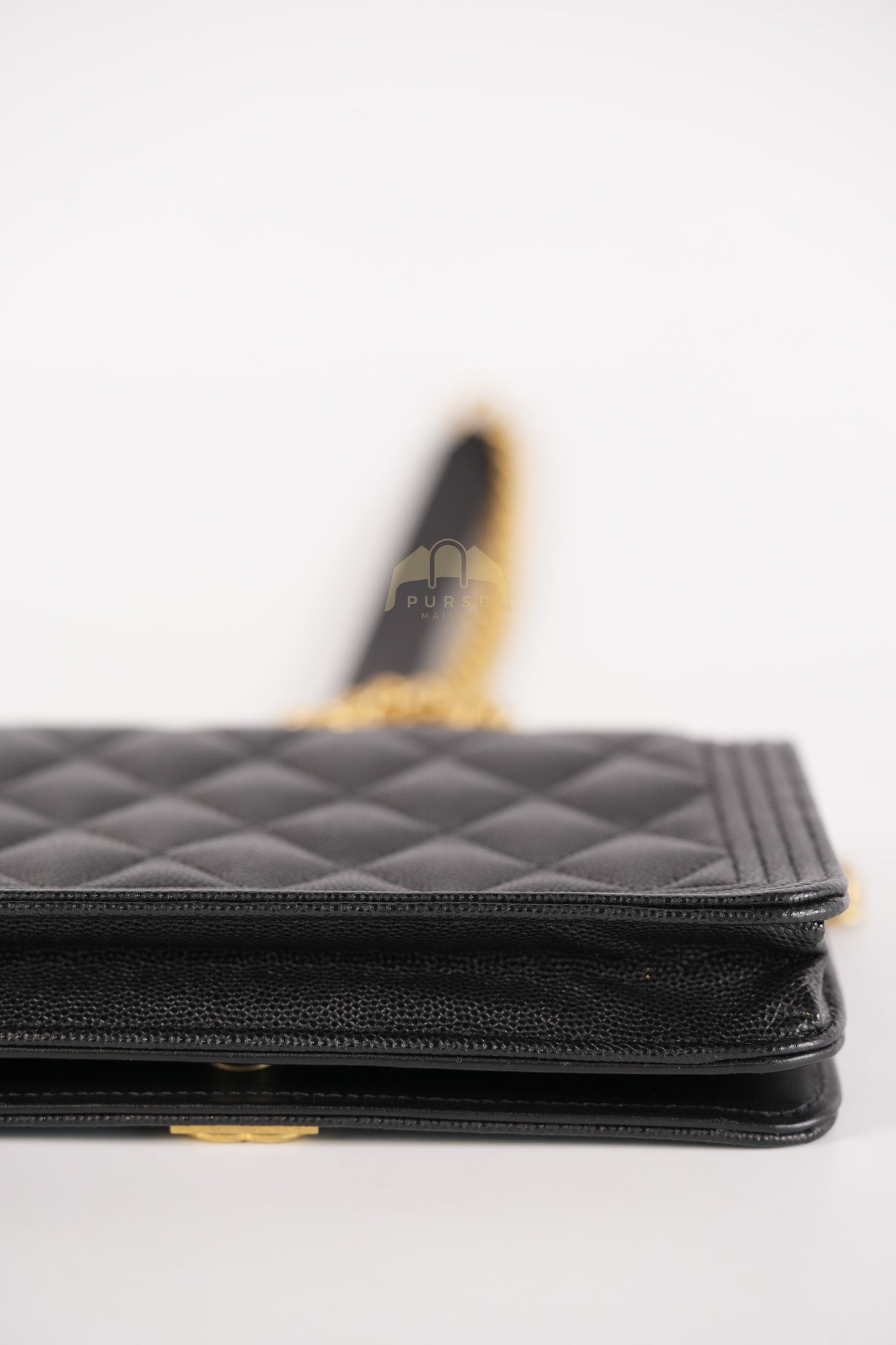 Boy Wallet on Chain in Black Quilted Caviar Leather & Gold Hardware Series 30 | Purse Maison Luxury Bags Shop