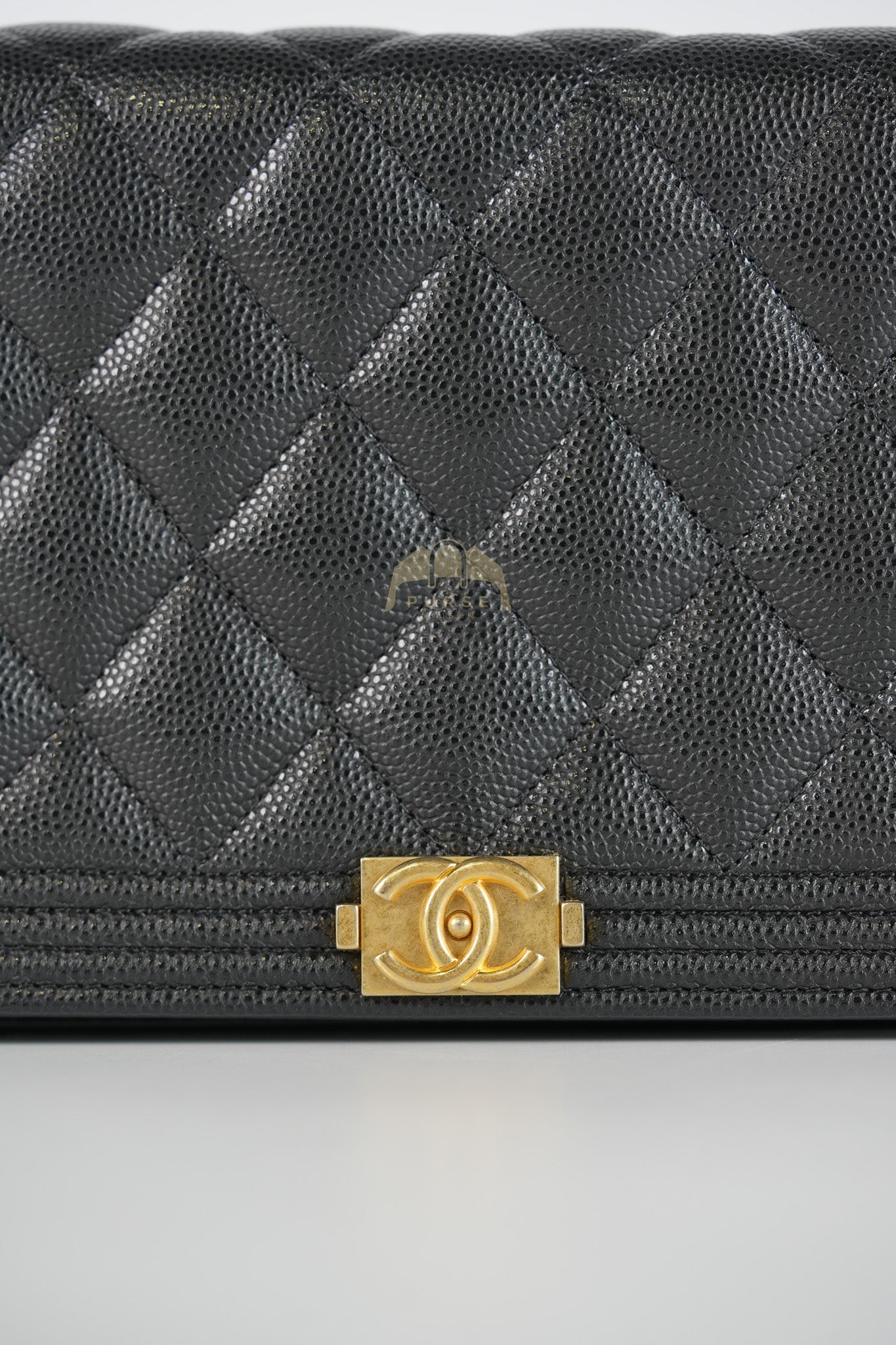 Boy Wallet on Chain in Black Quilted Caviar Leather & Gold Hardware Series 30 | Purse Maison Luxury Bags Shop