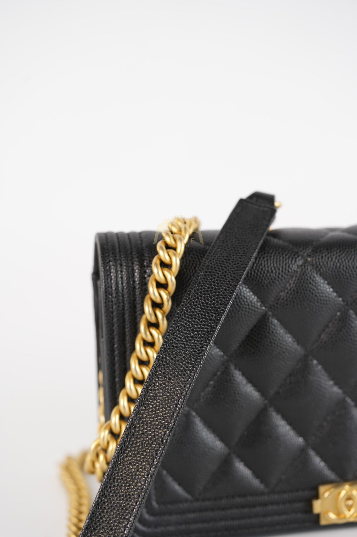 Boy Wallet on Chain in Black Quilted Caviar Leather & Gold Hardware Series 30 | Purse Maison Luxury Bags Shop