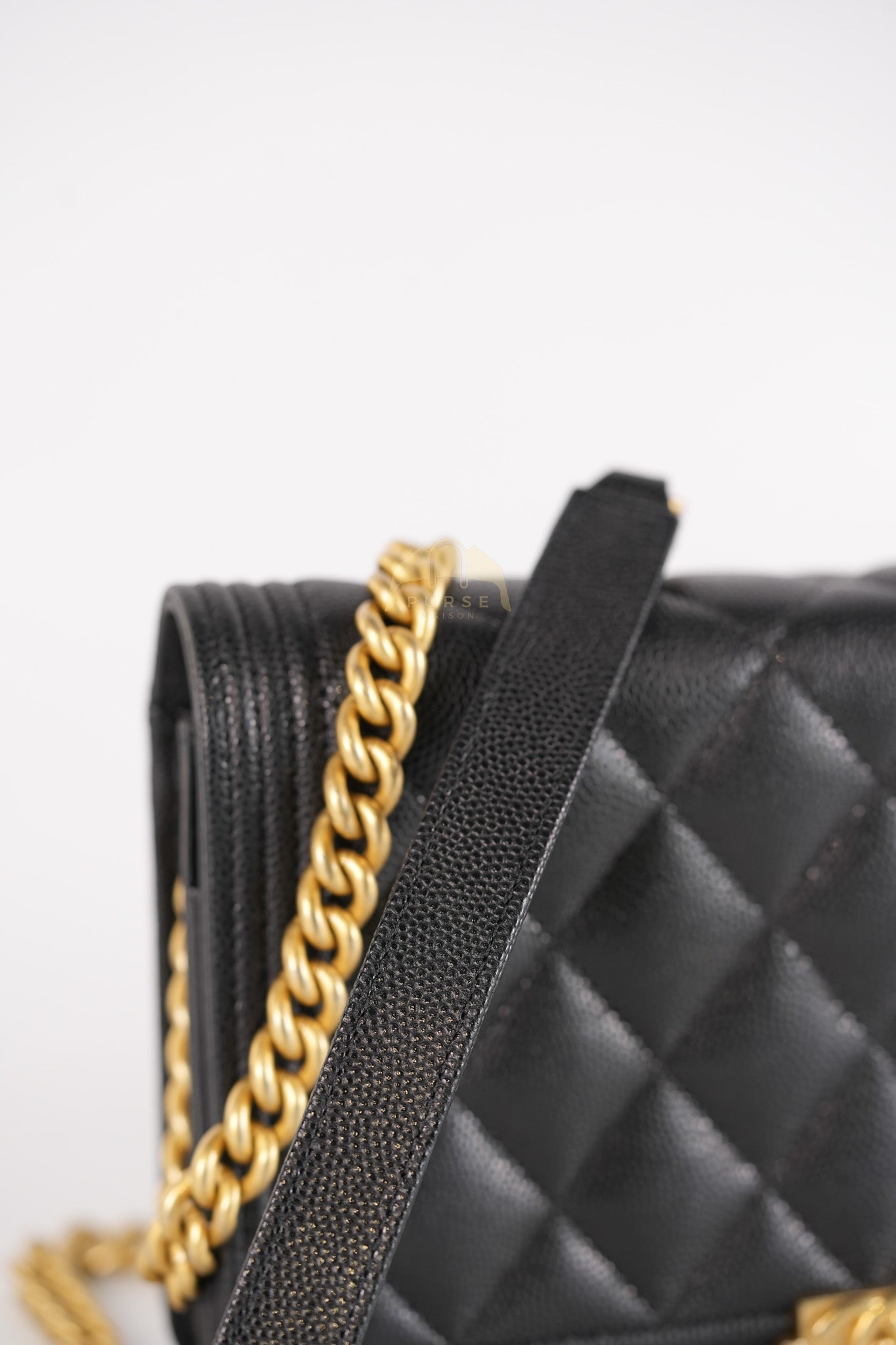 Boy Wallet on Chain in Black Quilted Caviar Leather & Gold Hardware Series 30 | Purse Maison Luxury Bags Shop