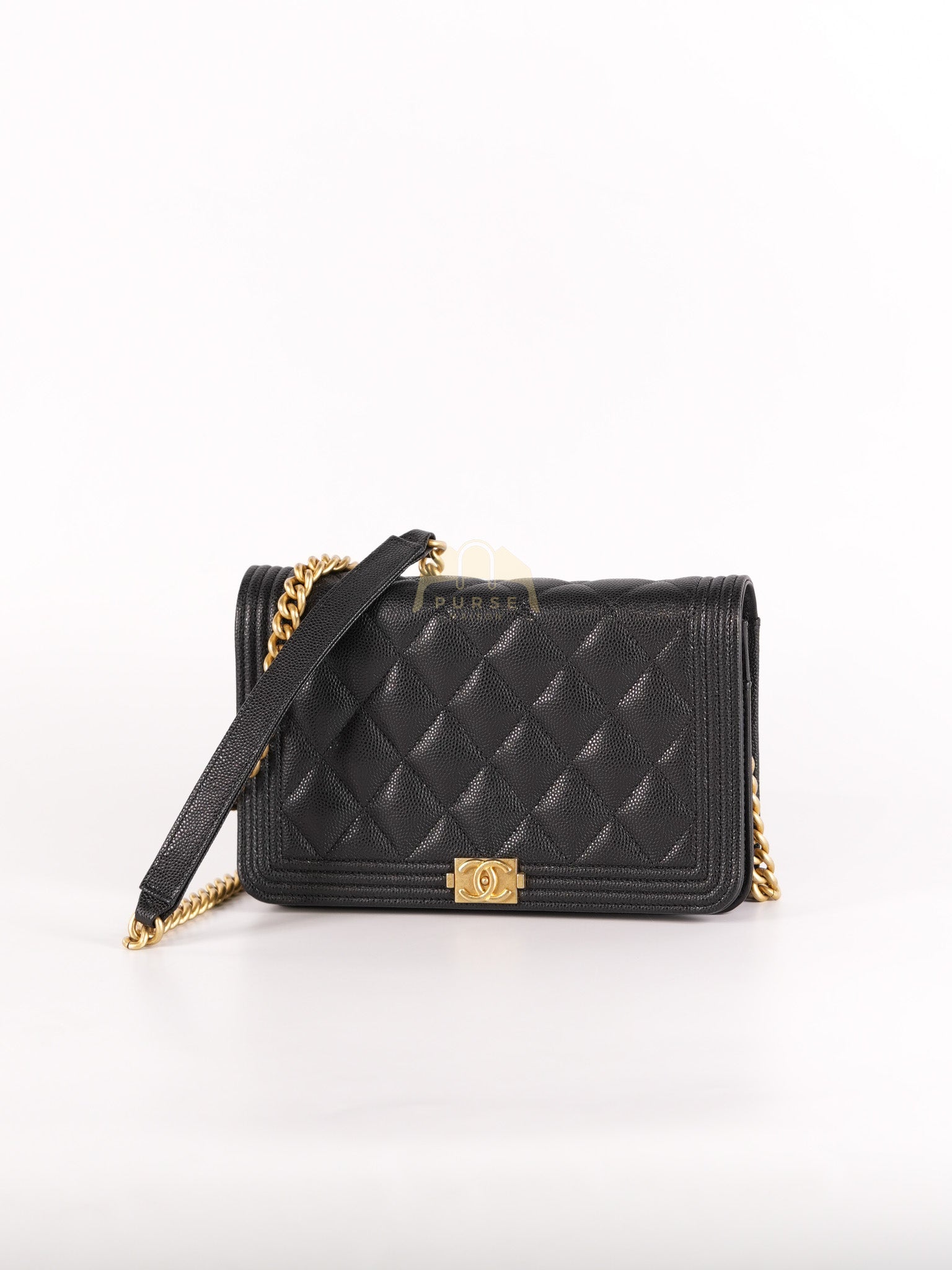 Boy Wallet on Chain in Black Quilted Caviar Leather & Gold Hardware Series 30 | Purse Maison Luxury Bags Shop