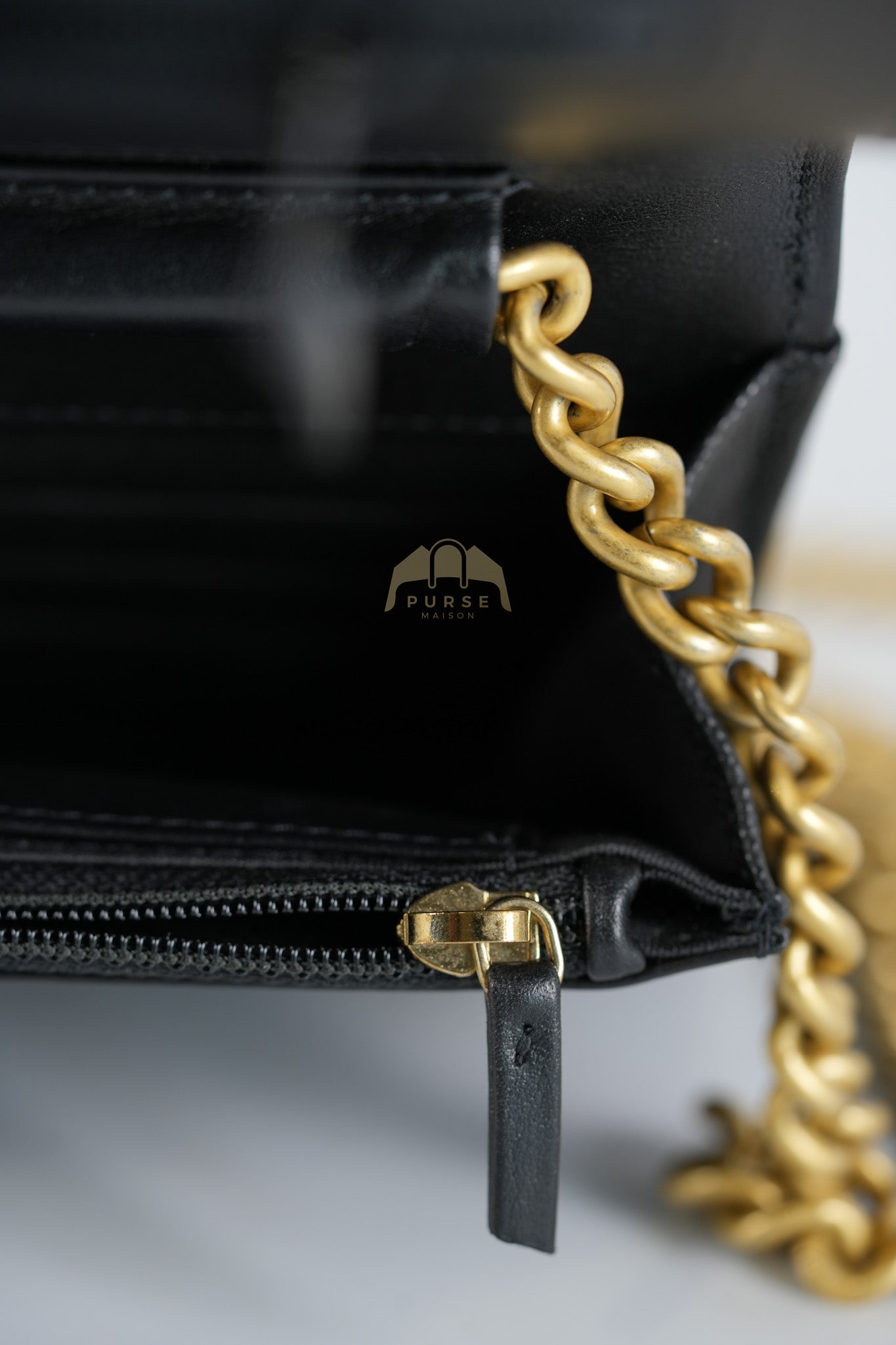 Boy Wallet on Chain in Black Quilted Caviar Leather & Gold Hardware Series 30 | Purse Maison Luxury Bags Shop