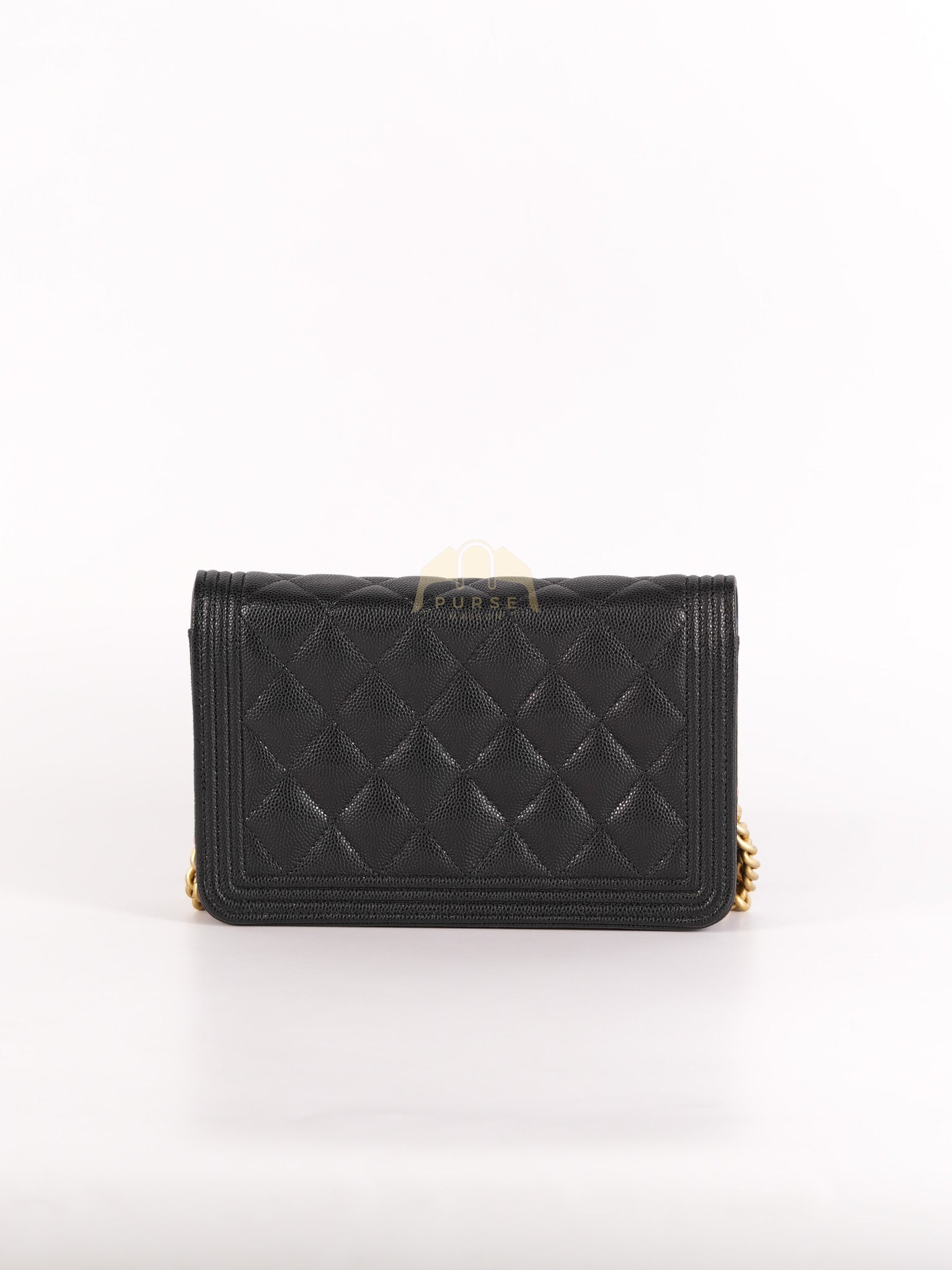 Boy Wallet on Chain in Black Quilted Caviar Leather & Gold Hardware Series 30 | Purse Maison Luxury Bags Shop