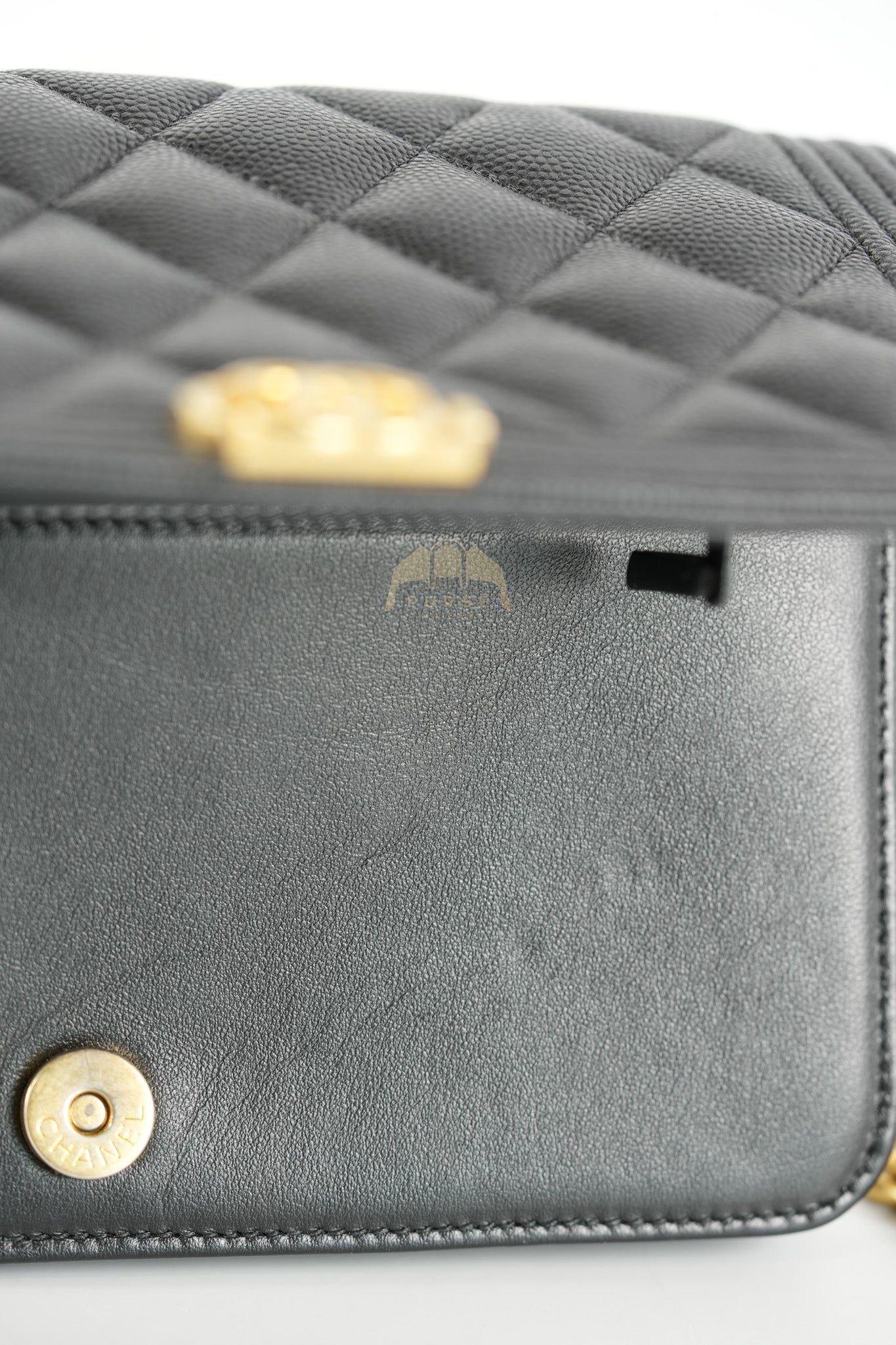 Boy Wallet on Chain in Black Quilted Caviar Leather & Gold Hardware Series 30 | Purse Maison Luxury Bags Shop