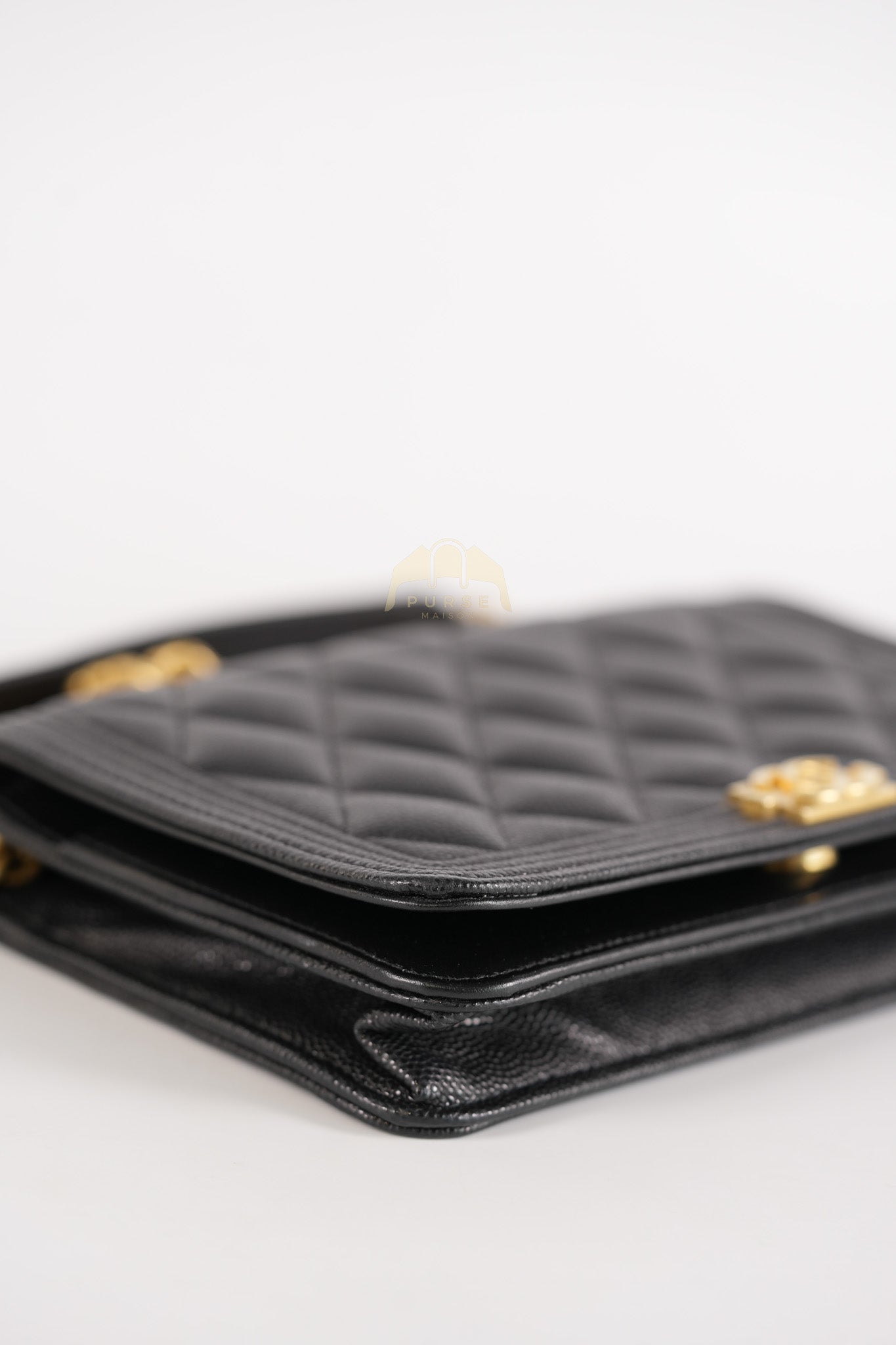 Boy Wallet on Chain in Black Quilted Caviar Leather & Gold Hardware Series 30 | Purse Maison Luxury Bags Shop