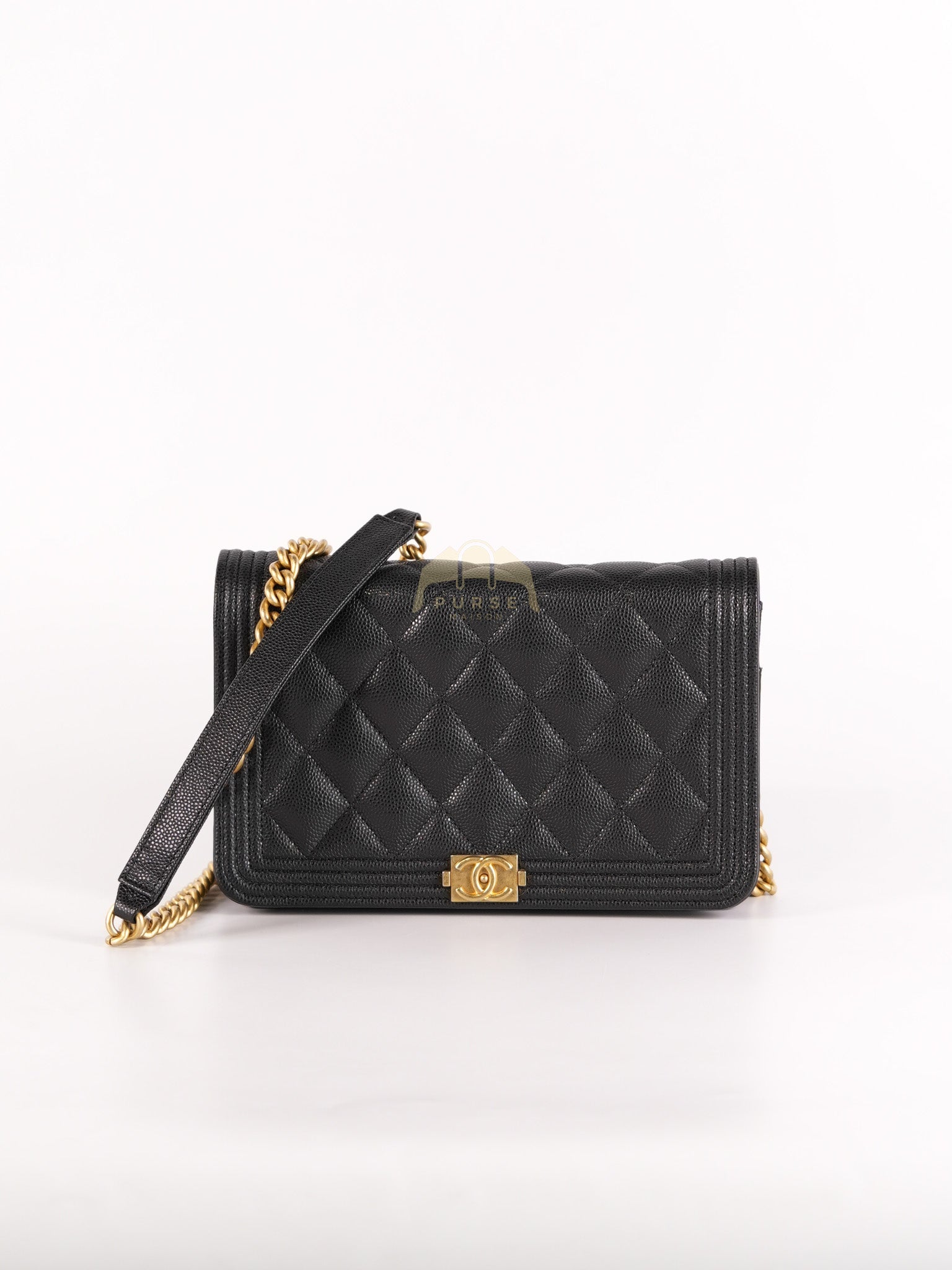 Boy Wallet on Chain in Black Quilted Caviar Leather & Gold Hardware Series 30 | Purse Maison Luxury Bags Shop