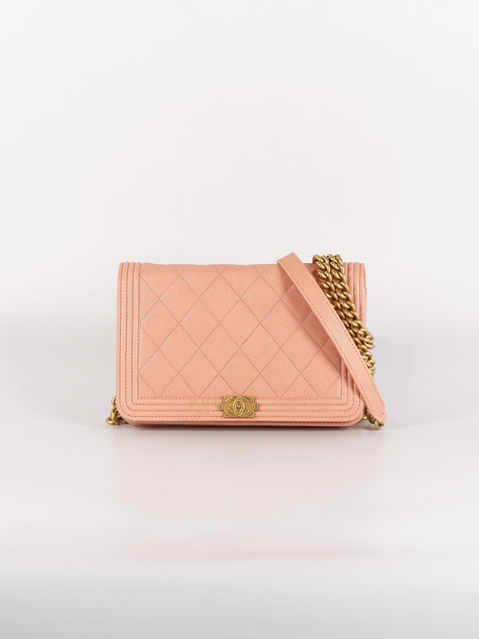 Boy Wallet On Chain in Light Pink Caviar Leather & Aged Gold Hardware (Series 27) | Purse Maison Luxury Bags Shop