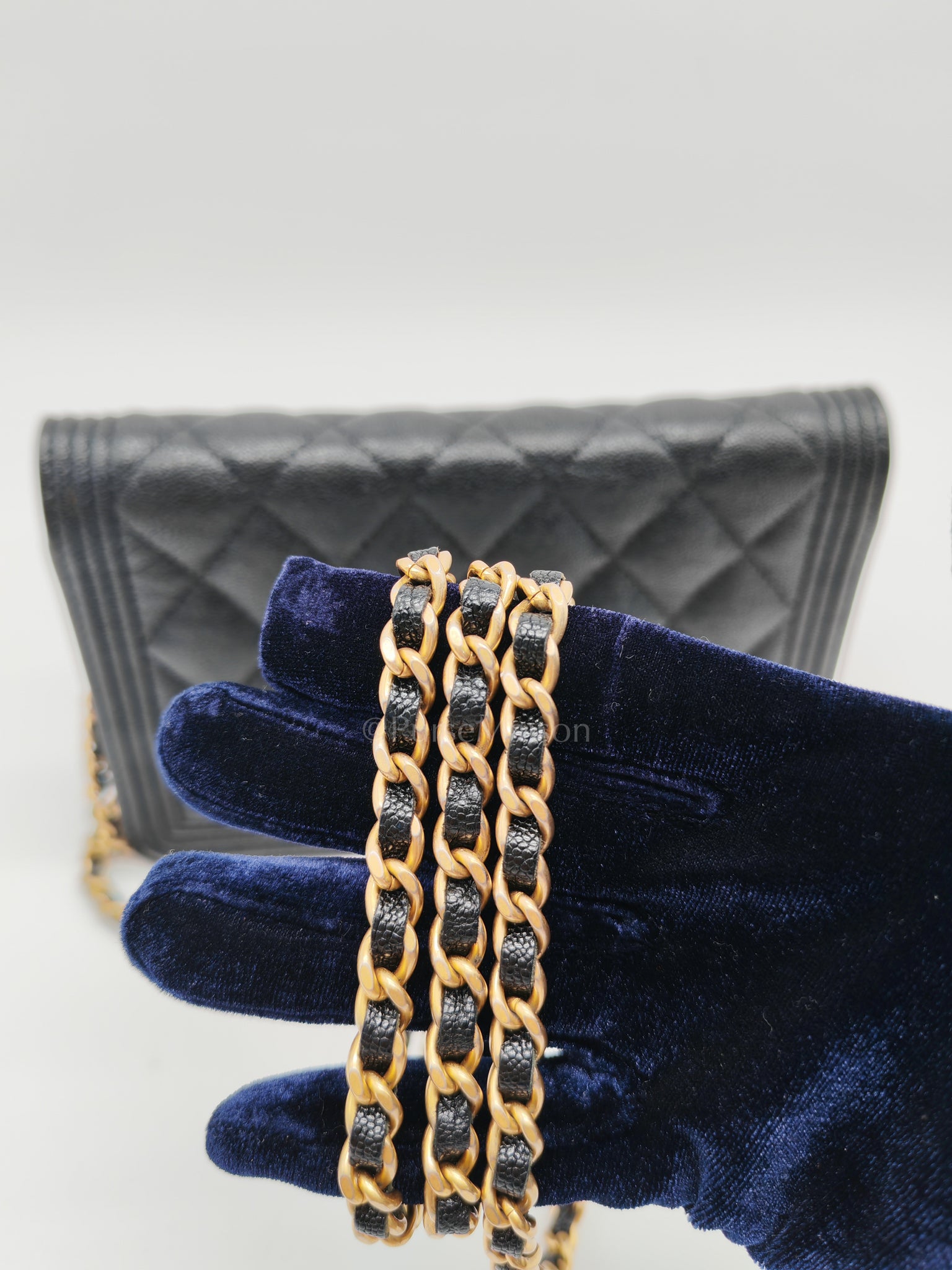 Boy Wallet On Chain (WOC) in Black Caviar Leather and Aged Gold Hardware Series 26 | Purse Maison Luxury Bags Shop