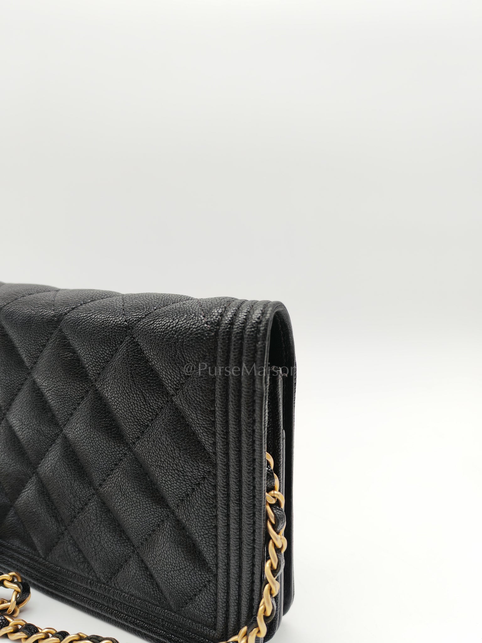 Boy Wallet On Chain (WOC) in Black Caviar Leather and Aged Gold Hardware Series 26 | Purse Maison Luxury Bags Shop