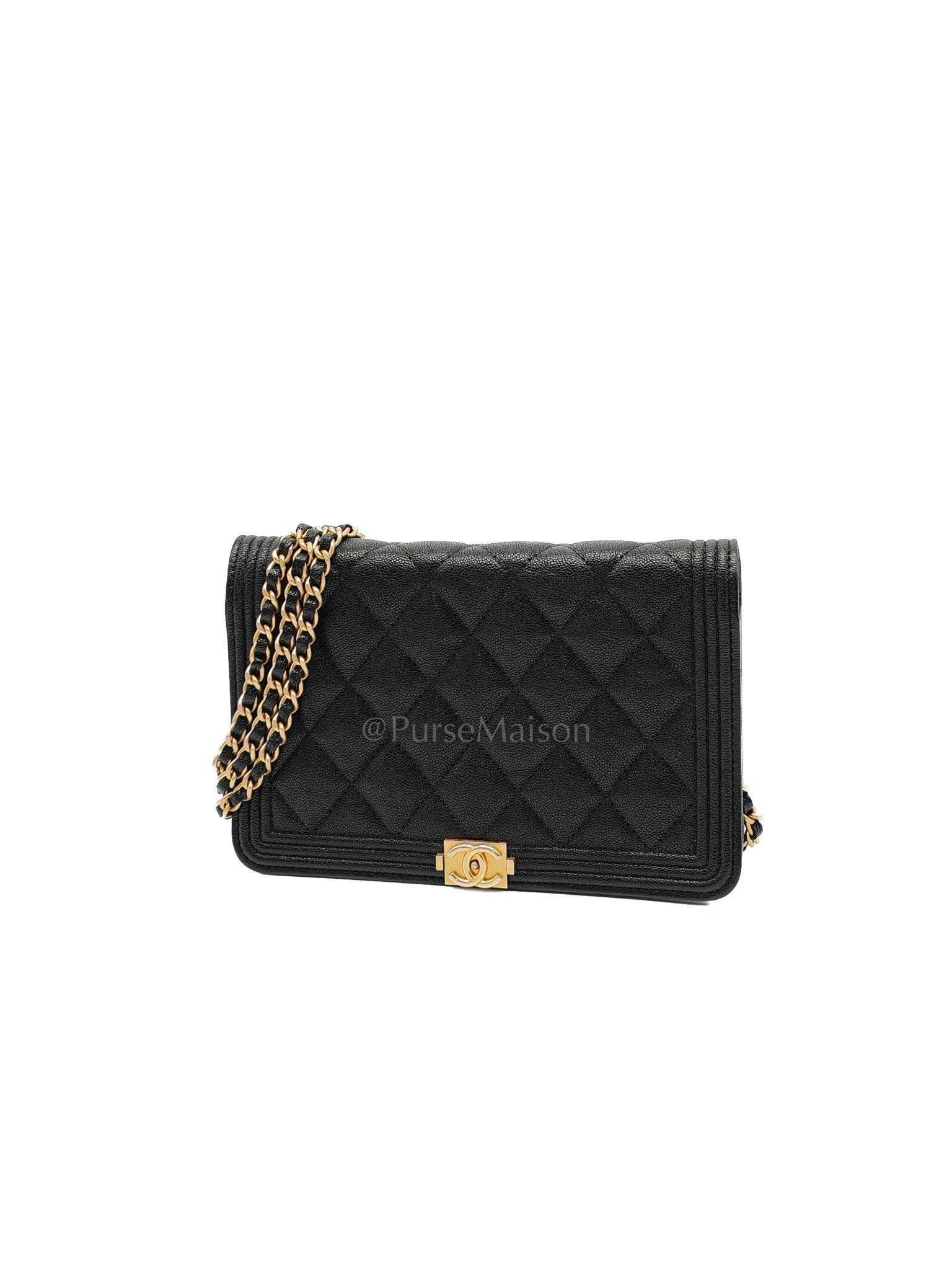 Boy Wallet On Chain (WOC) in Black Caviar Leather and Aged Gold Hardware Series 26 | Purse Maison Luxury Bags Shop