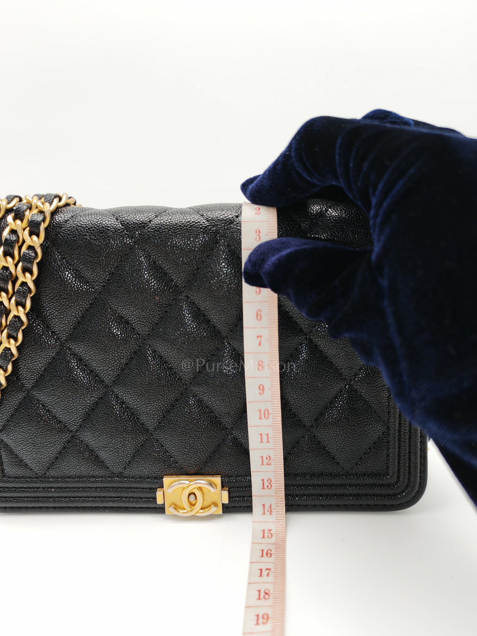 Boy Wallet On Chain (WOC) in Black Caviar Leather and Aged Gold Hardware Series 26 | Purse Maison Luxury Bags Shop