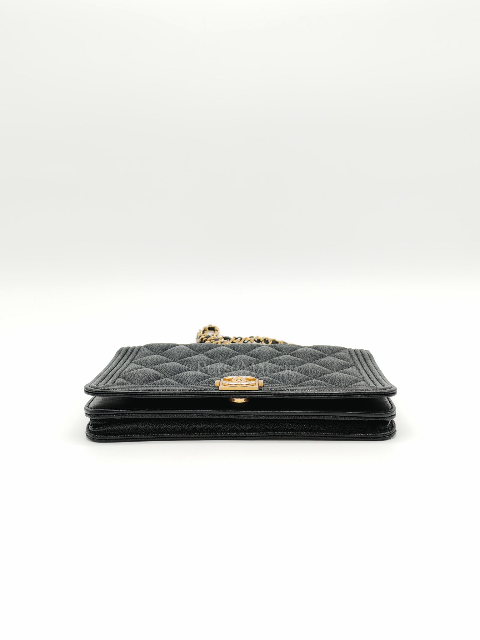 Boy Wallet On Chain (WOC) in Black Caviar Leather and Aged Gold Hardware Series 26 | Purse Maison Luxury Bags Shop