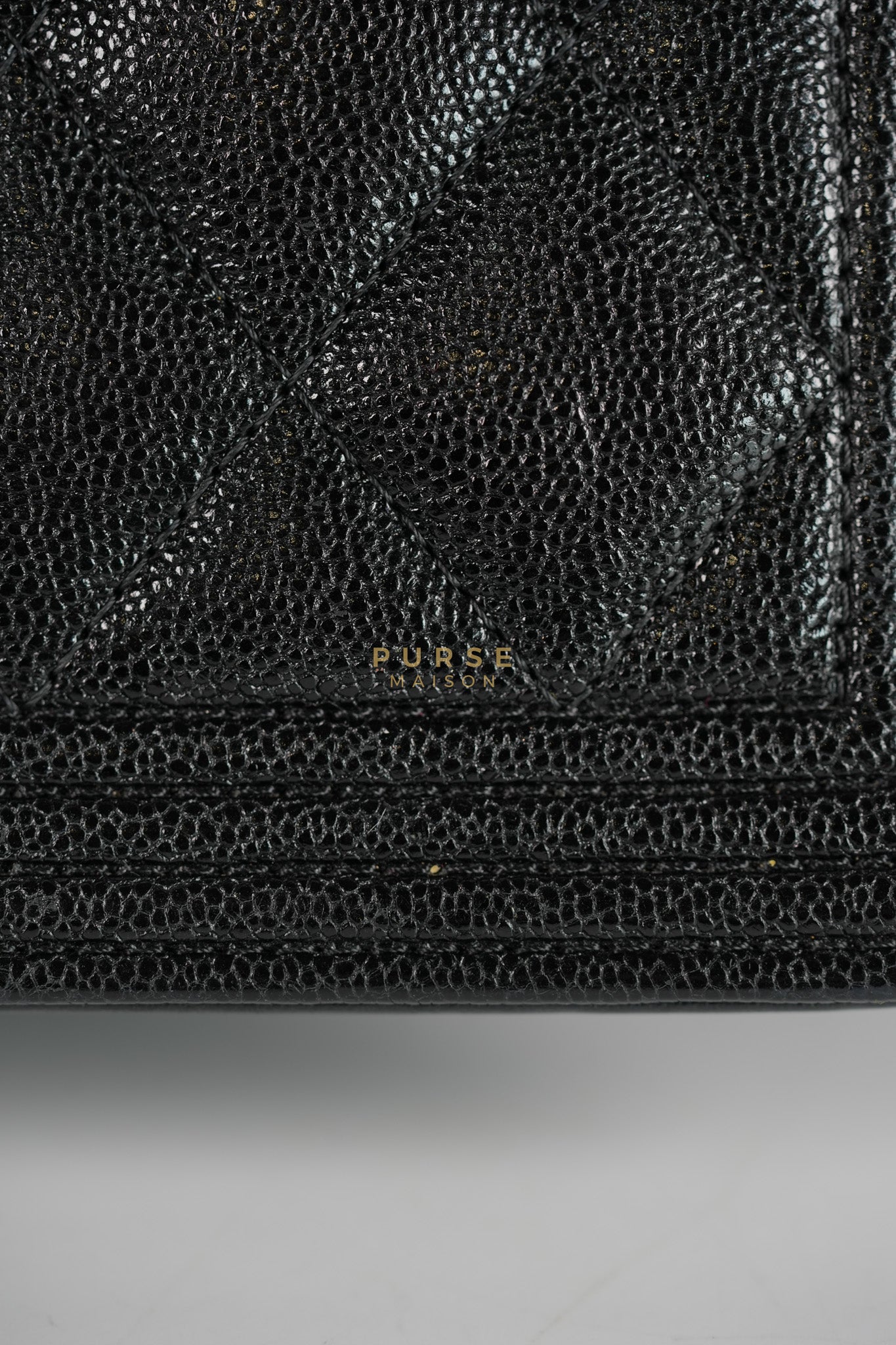 Boy Wallet on Chain (WOC) in Black Caviar Leather & Light Gold Hardware Series 28 | Purse Maison Luxury Bags Shop