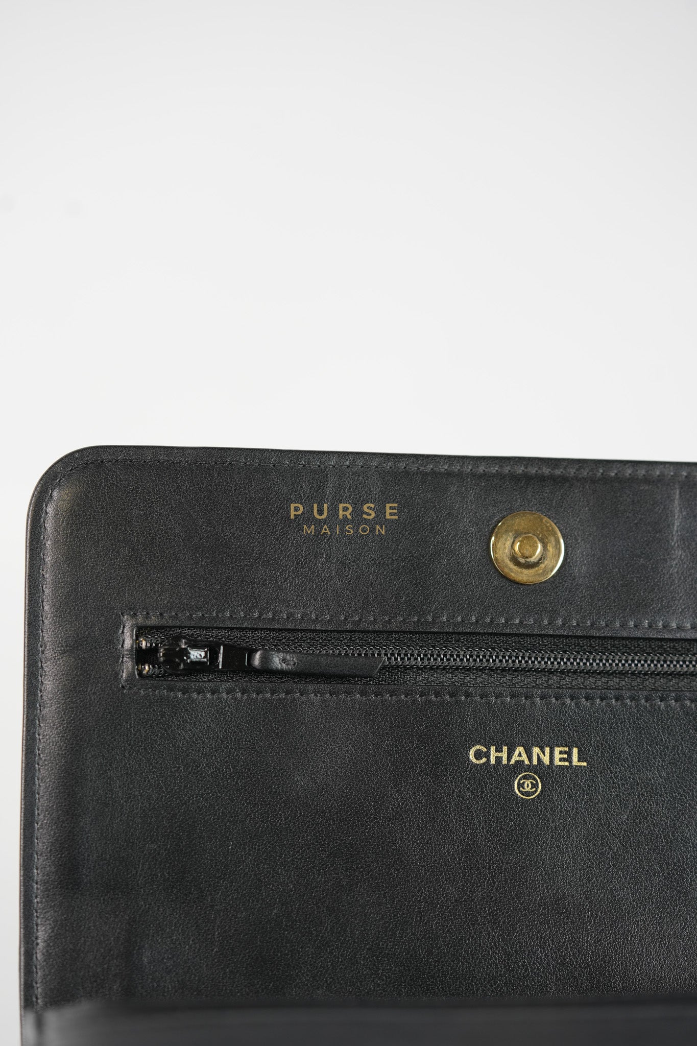 Le Boy Wallet on Chain in Black Quilted Caviar Leather & Gold