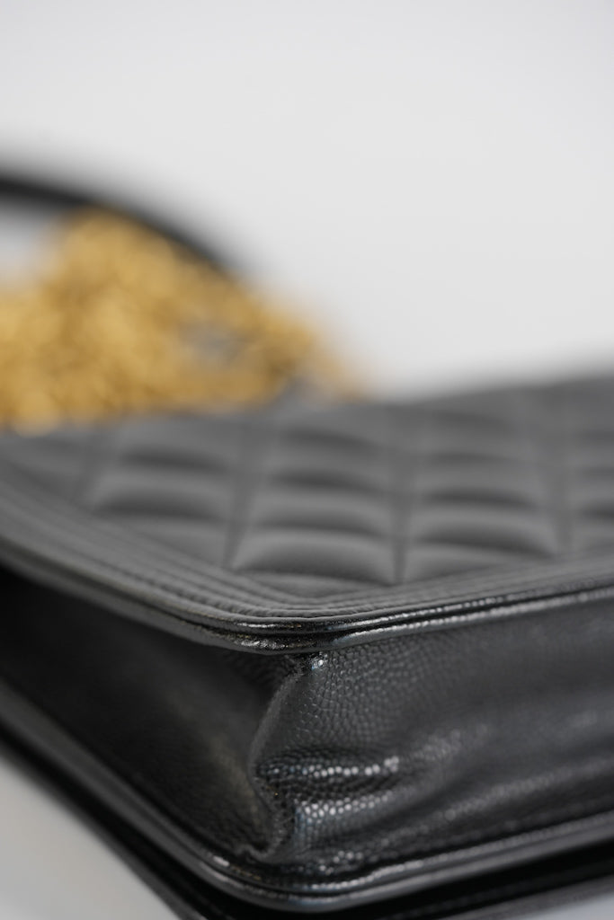 Boy Wallet On Chain (WOC) in Black Quilted Caviar Leather and Aged Gold Hardware Series 29 | Purse Maison Luxury Bags Shop