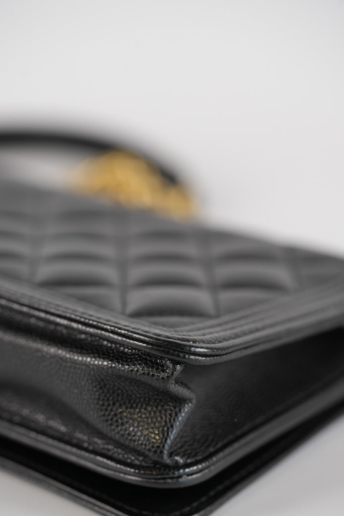 Boy Wallet On Chain (WOC) in Black Quilted Caviar Leather and Aged Gold Hardware Series 29 | Purse Maison Luxury Bags Shop