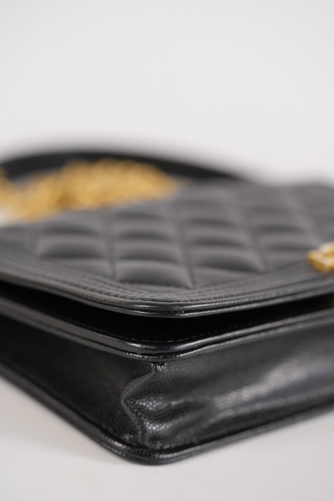 Boy Wallet On Chain (WOC) in Black Quilted Caviar Leather and Aged Gold Hardware Series 29 | Purse Maison Luxury Bags Shop