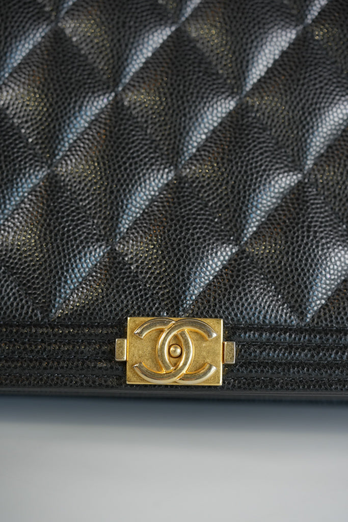 Boy Wallet On Chain (WOC) in Black Quilted Caviar Leather and Aged Gold Hardware Series 29 | Purse Maison Luxury Bags Shop