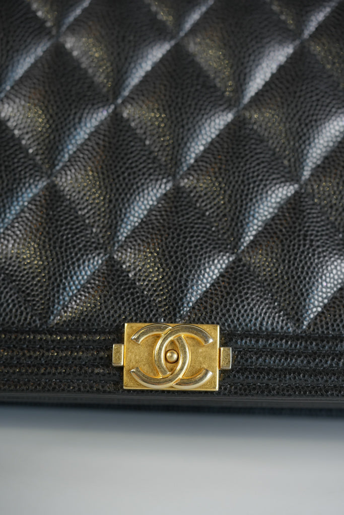 Boy Wallet On Chain (WOC) in Black Quilted Caviar Leather and Aged Gold Hardware Series 29 | Purse Maison Luxury Bags Shop