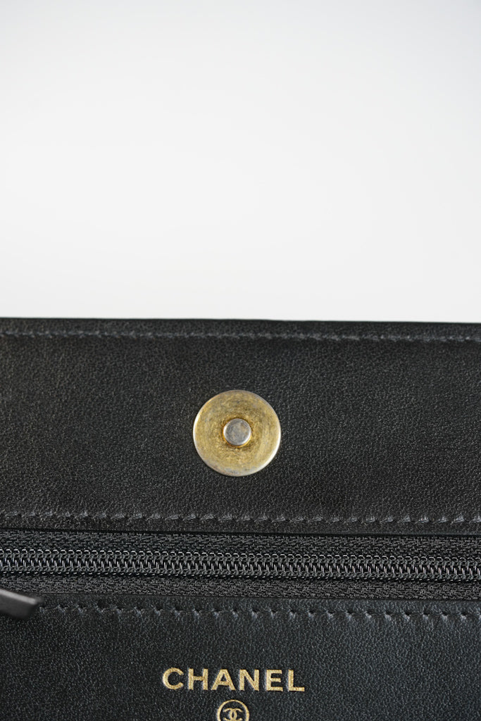Boy Wallet On Chain (WOC) in Black Quilted Caviar Leather and Aged Gold Hardware Series 29 | Purse Maison Luxury Bags Shop