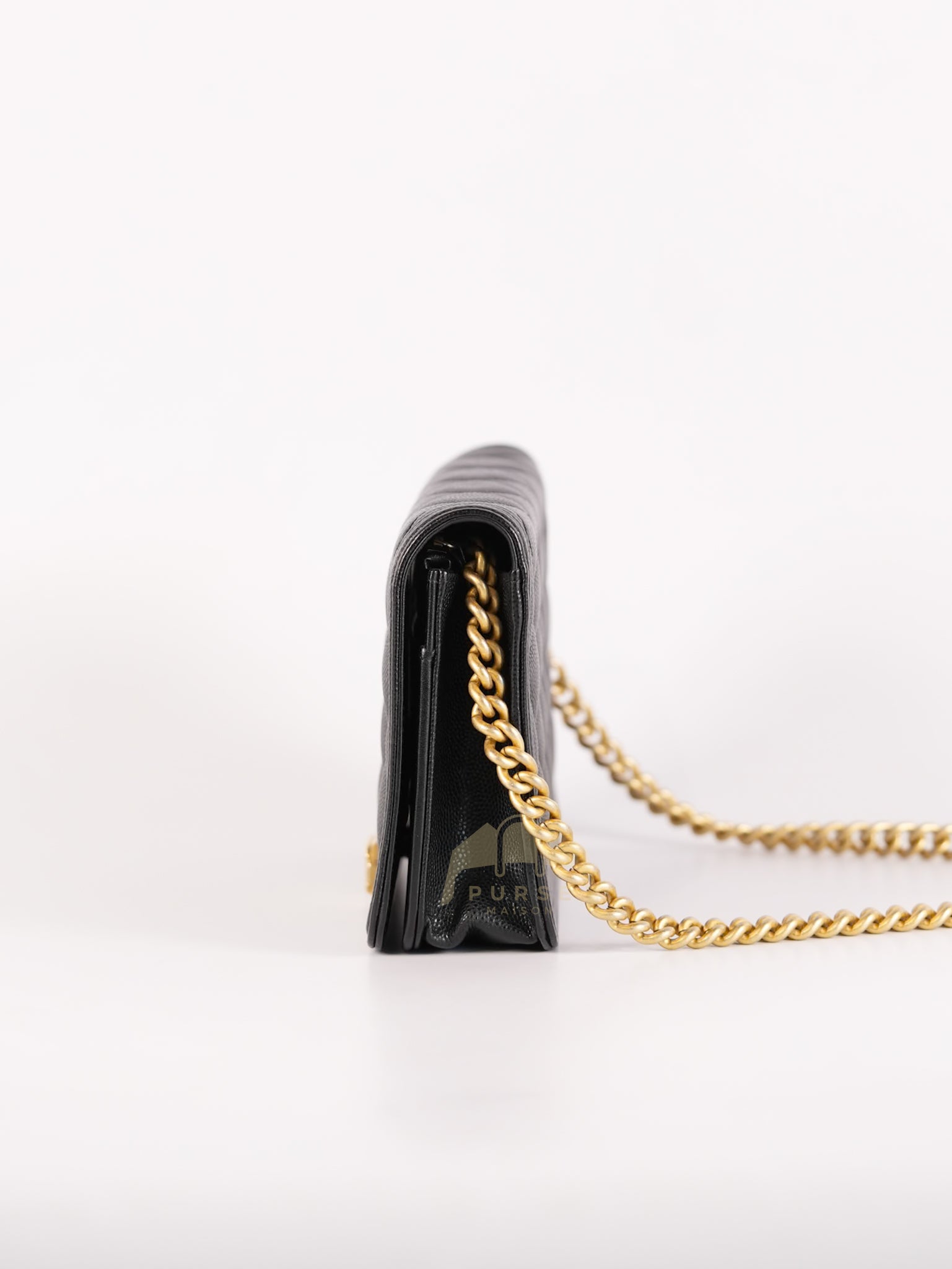 Boy Wallet On Chain (WOC) in Black Quilted Caviar Leather and Aged Gold Hardware Series 29 | Purse Maison Luxury Bags Shop