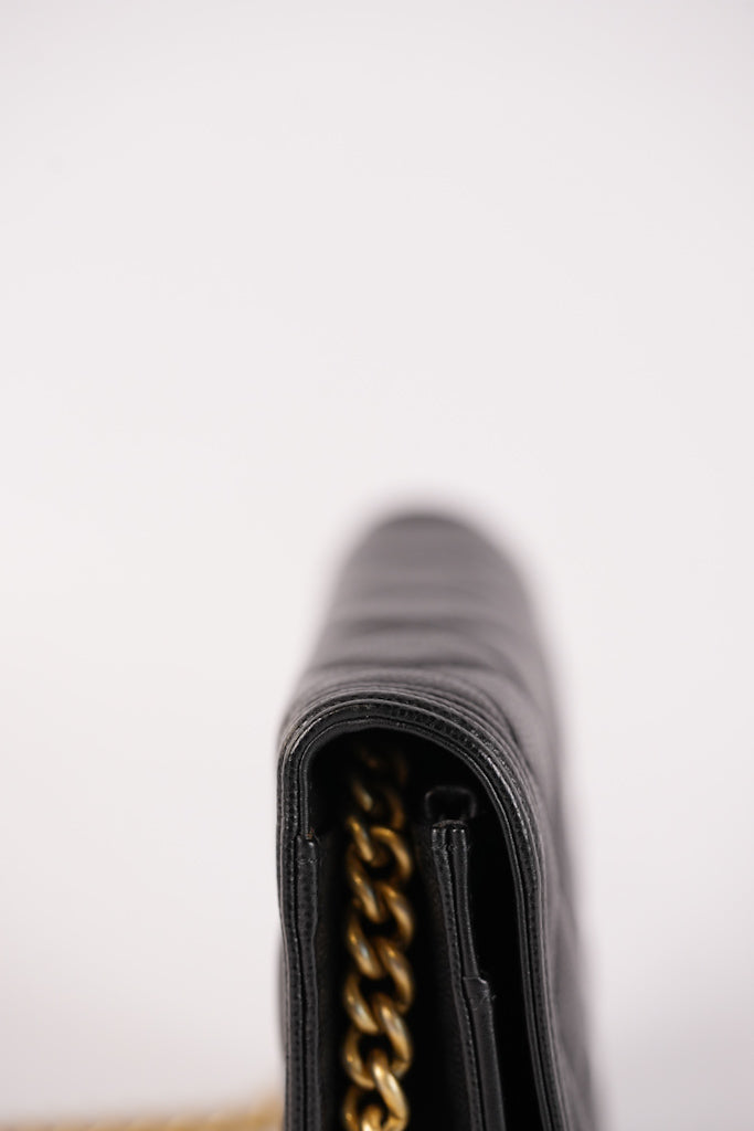 Boy Wallet On Chain (WOC) in Black Quilted Caviar Leather and Aged Gold Hardware Series 29 | Purse Maison Luxury Bags Shop