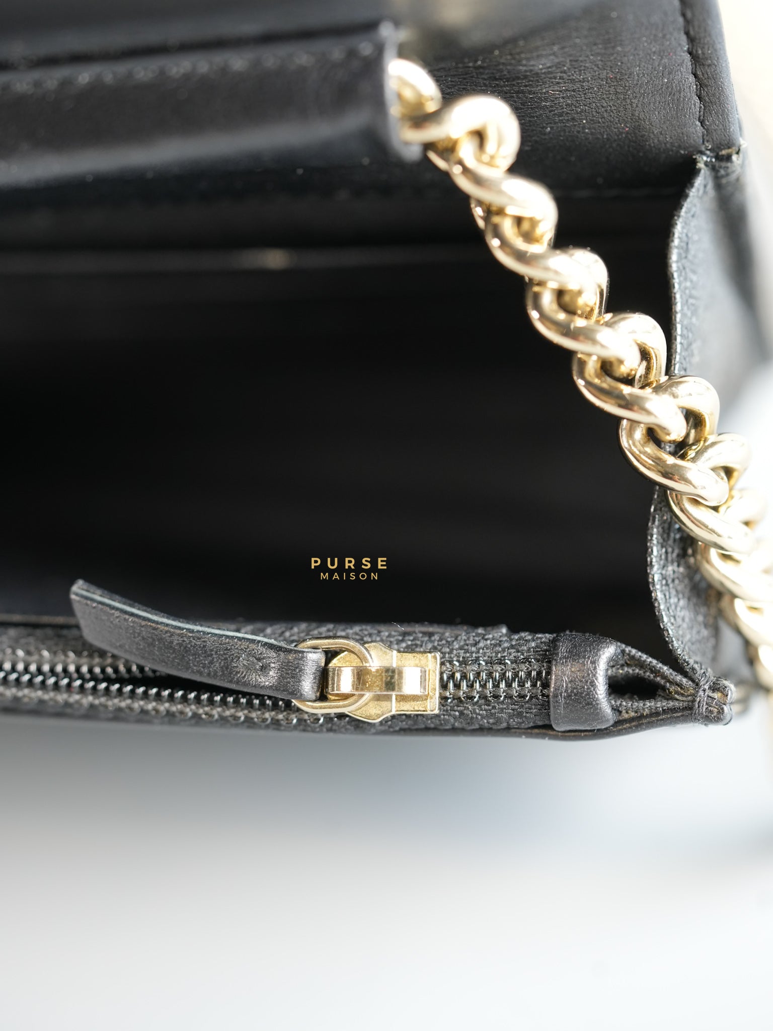 Boy Wallet on Chain (WOC) in Caviar Leather and Light Gold Hardware Series 28 | Purse Maison Luxury Bags Shop