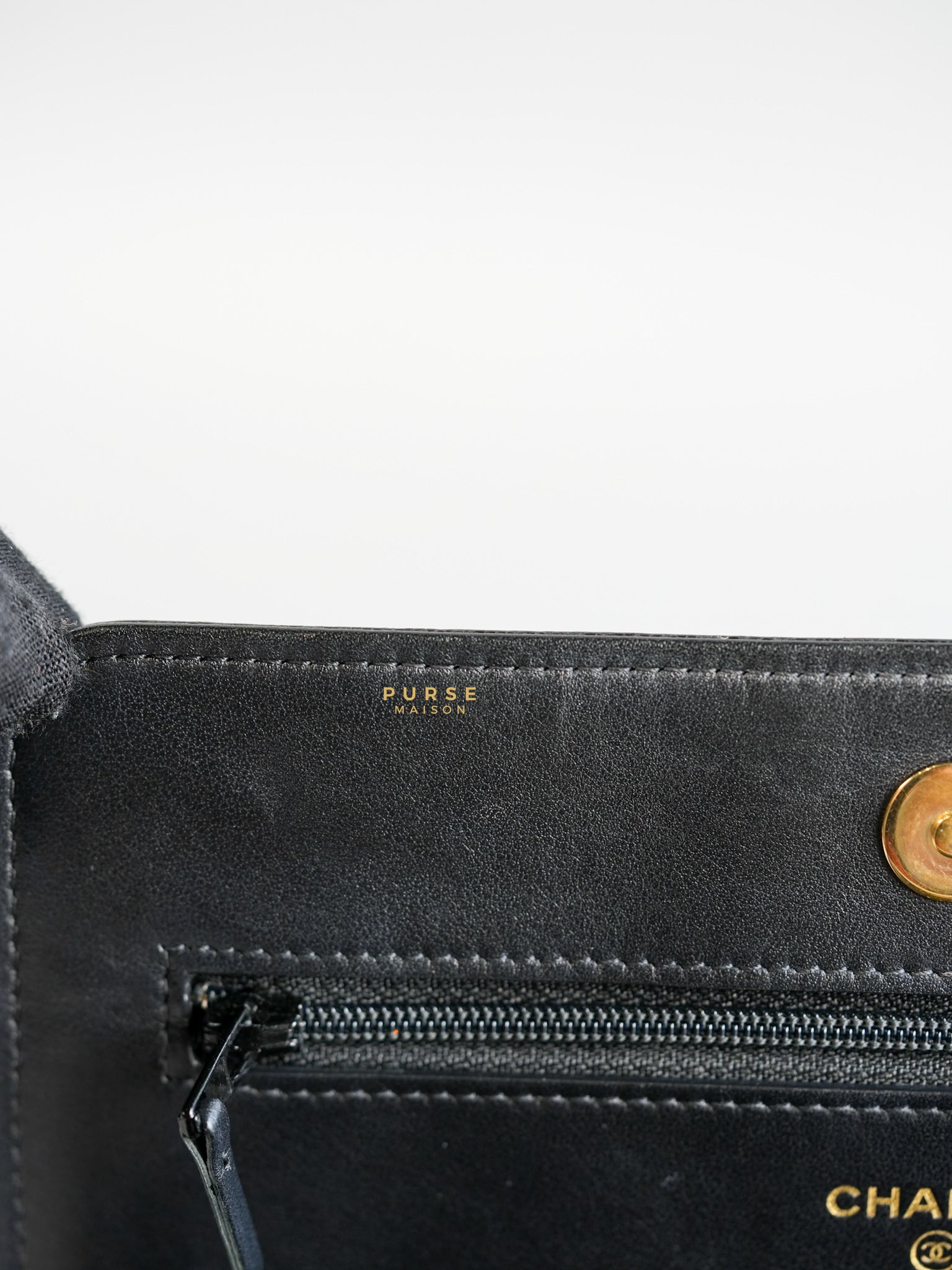 Boy Wallet on Chain (WOC) in Caviar Leather and Light Gold Hardware Series 28 | Purse Maison Luxury Bags Shop