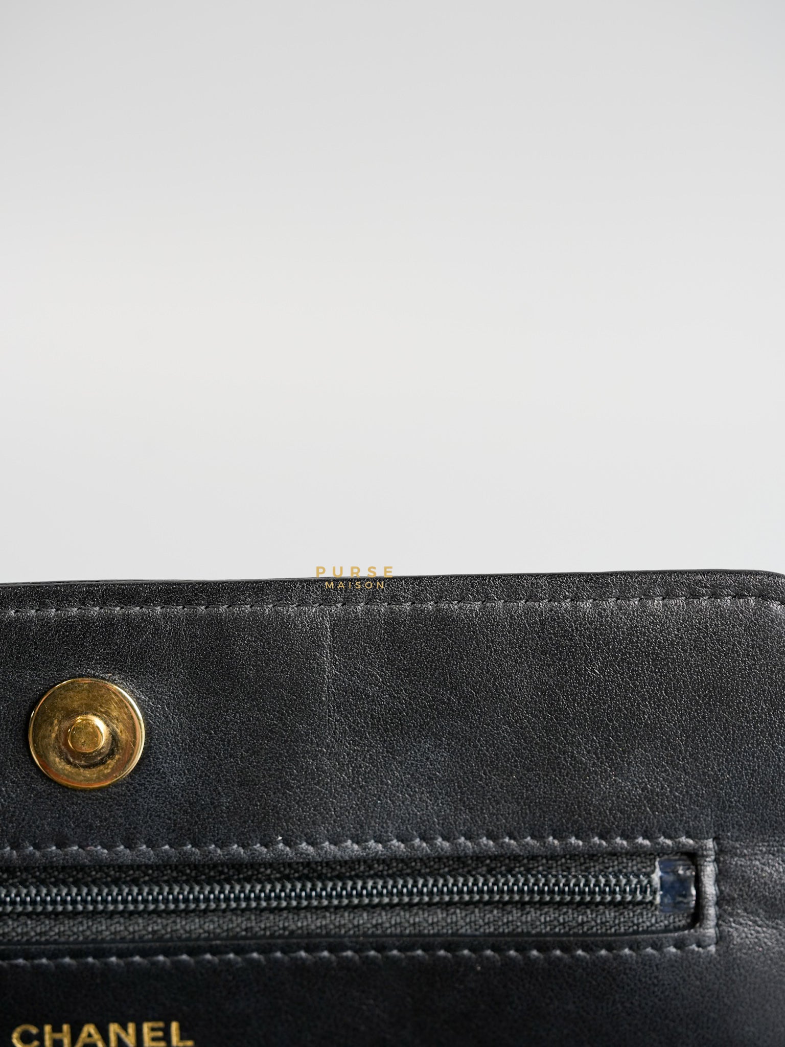 Boy Wallet on Chain (WOC) in Caviar Leather and Light Gold Hardware Series 28 | Purse Maison Luxury Bags Shop