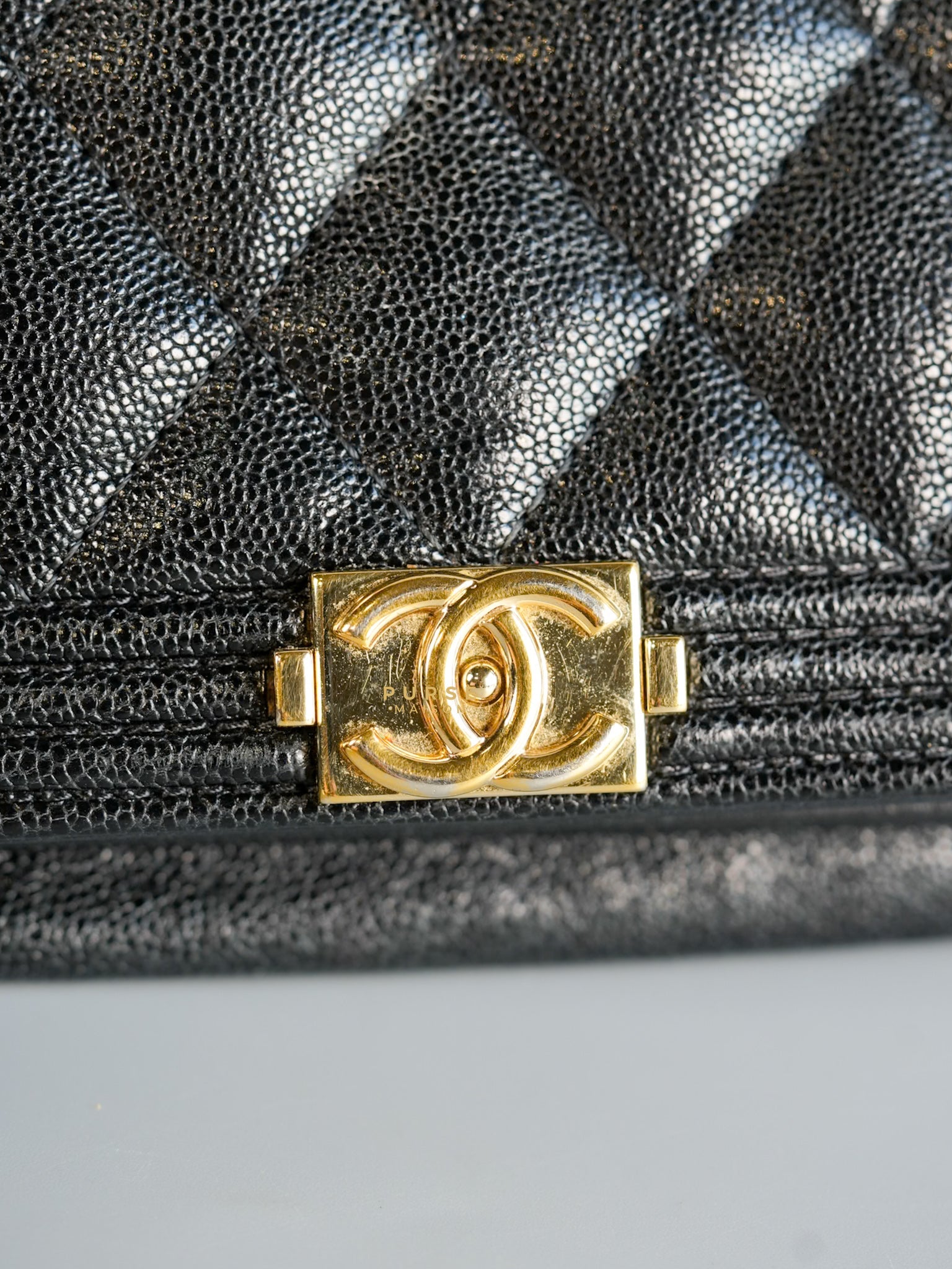 Boy Wallet on Chain (WOC) in Caviar Leather and Light Gold Hardware Series 28 | Purse Maison Luxury Bags Shop