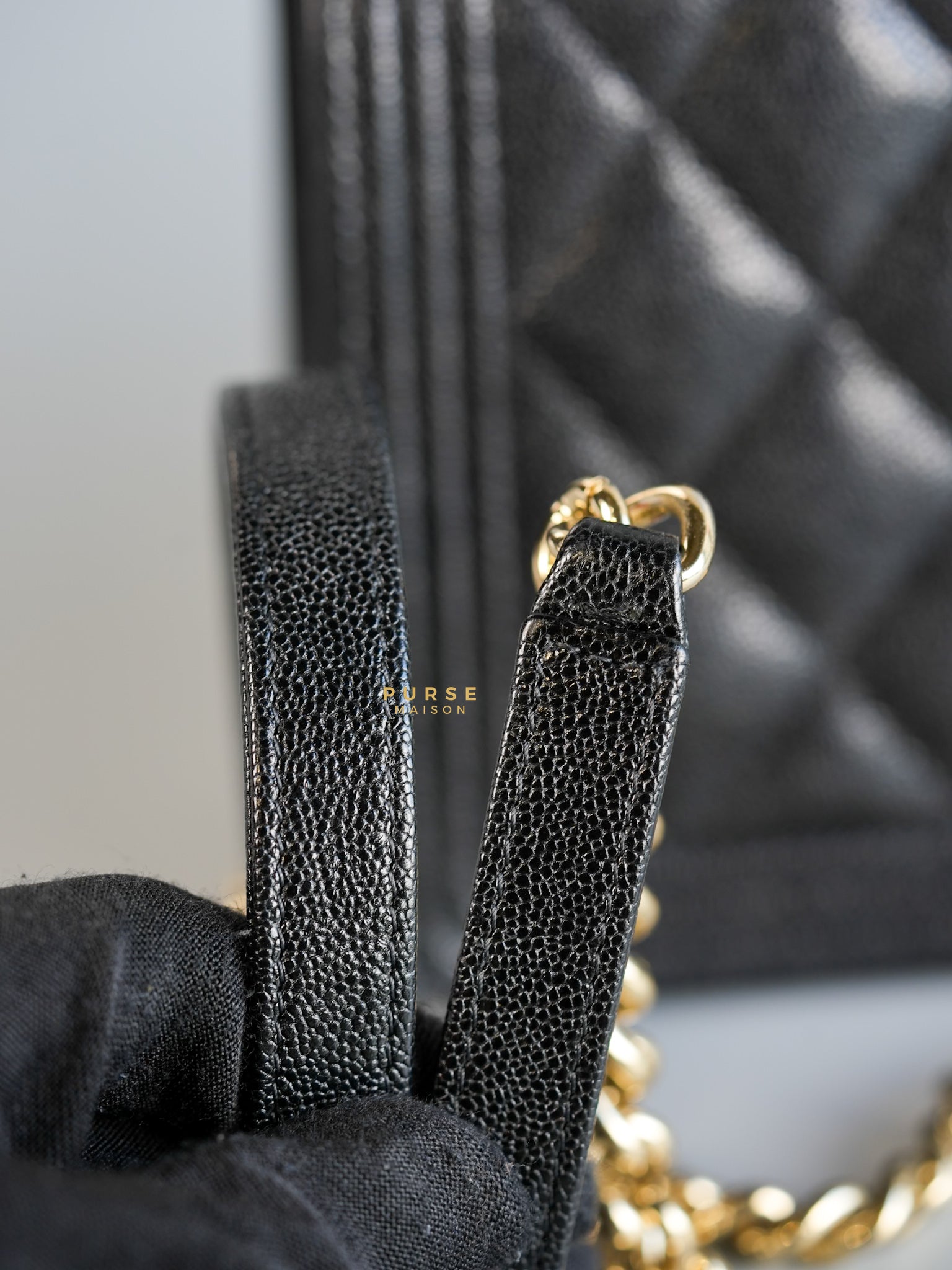 Boy Wallet on Chain (WOC) in Caviar Leather and Light Gold Hardware Series 28 | Purse Maison Luxury Bags Shop