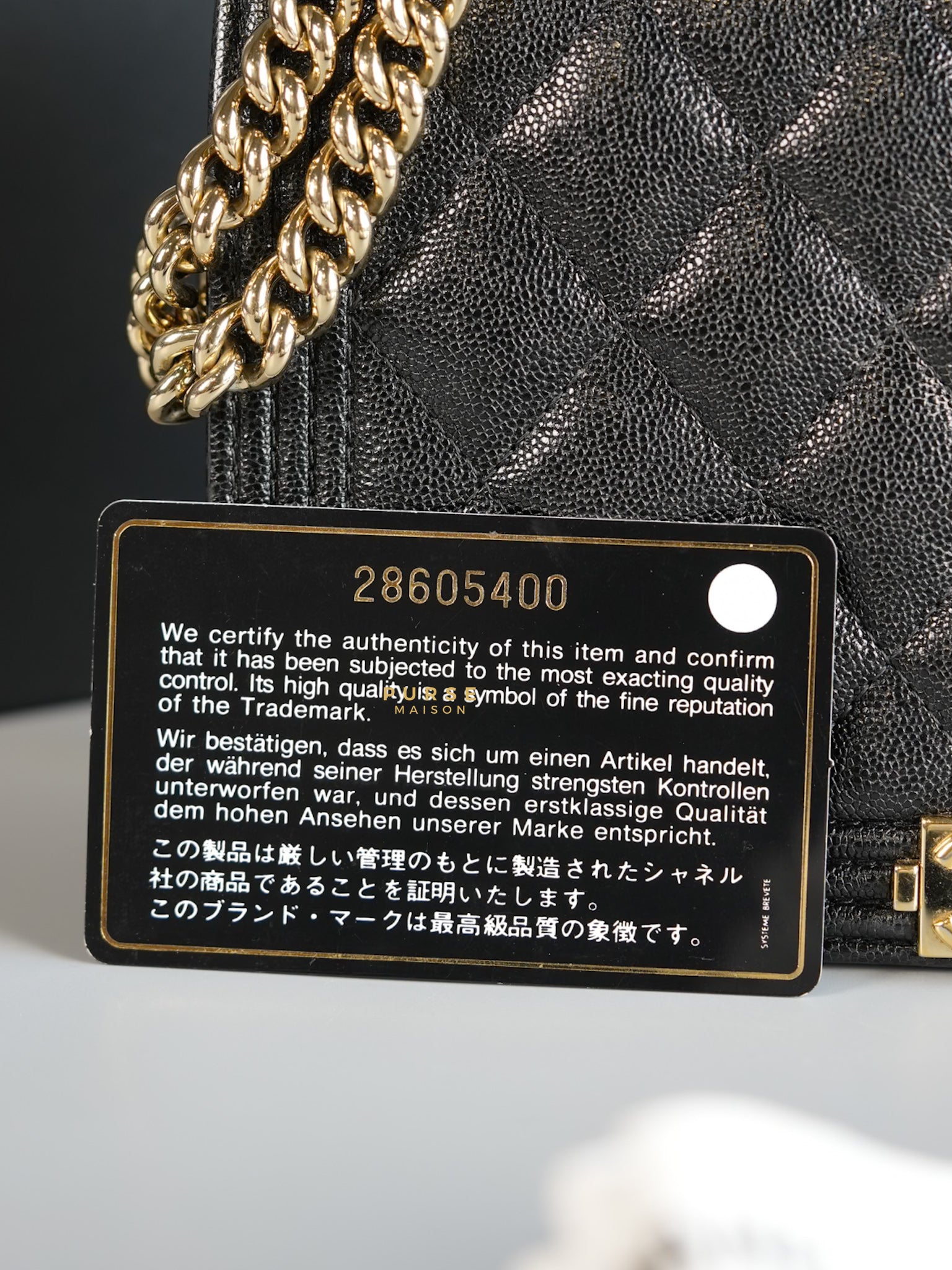 Boy Wallet on Chain (WOC) in Caviar Leather and Light Gold Hardware Series 28 | Purse Maison Luxury Bags Shop