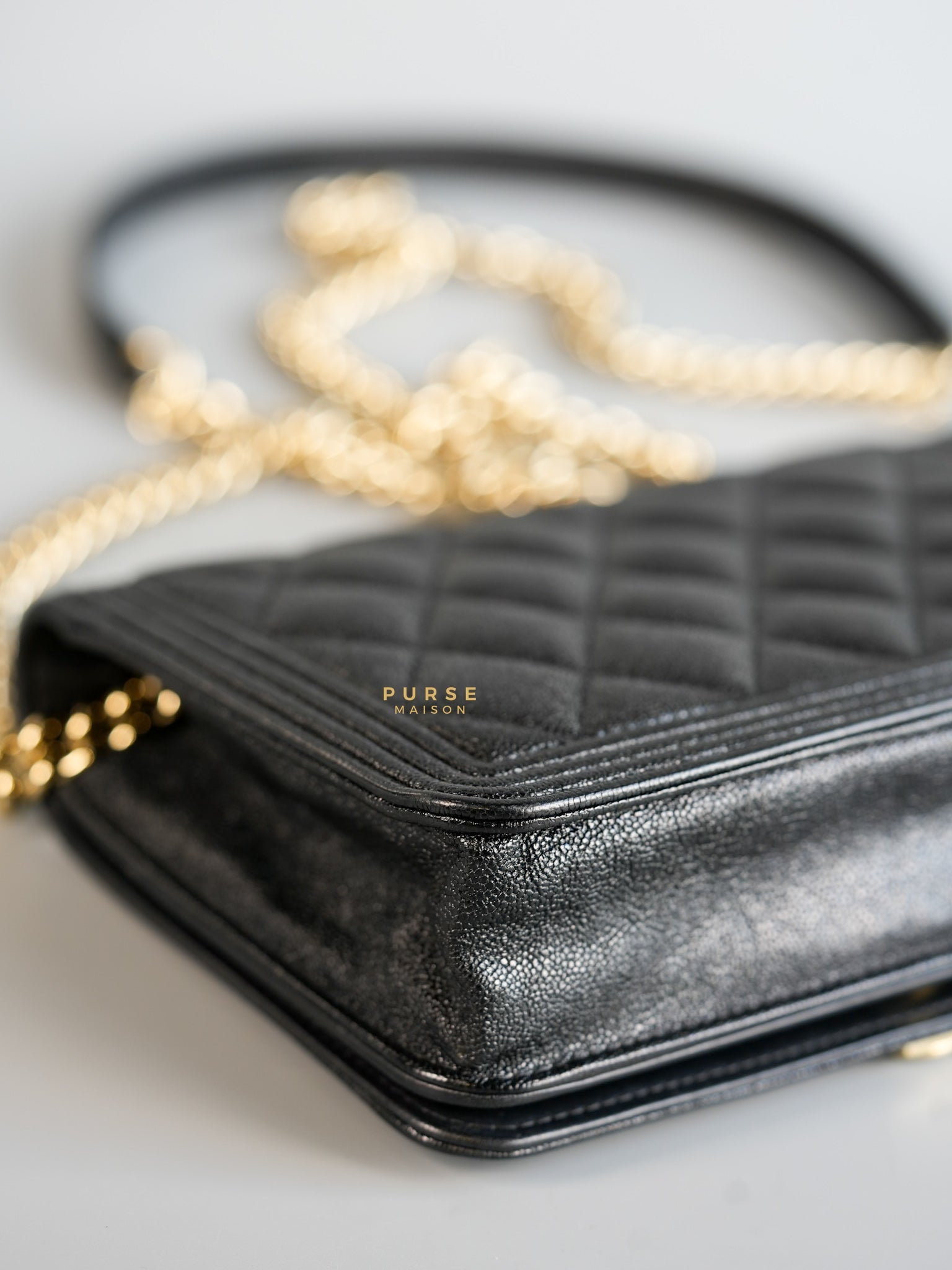 Boy Wallet on Chain (WOC) in Caviar Leather and Light Gold Hardware Series 28 | Purse Maison Luxury Bags Shop