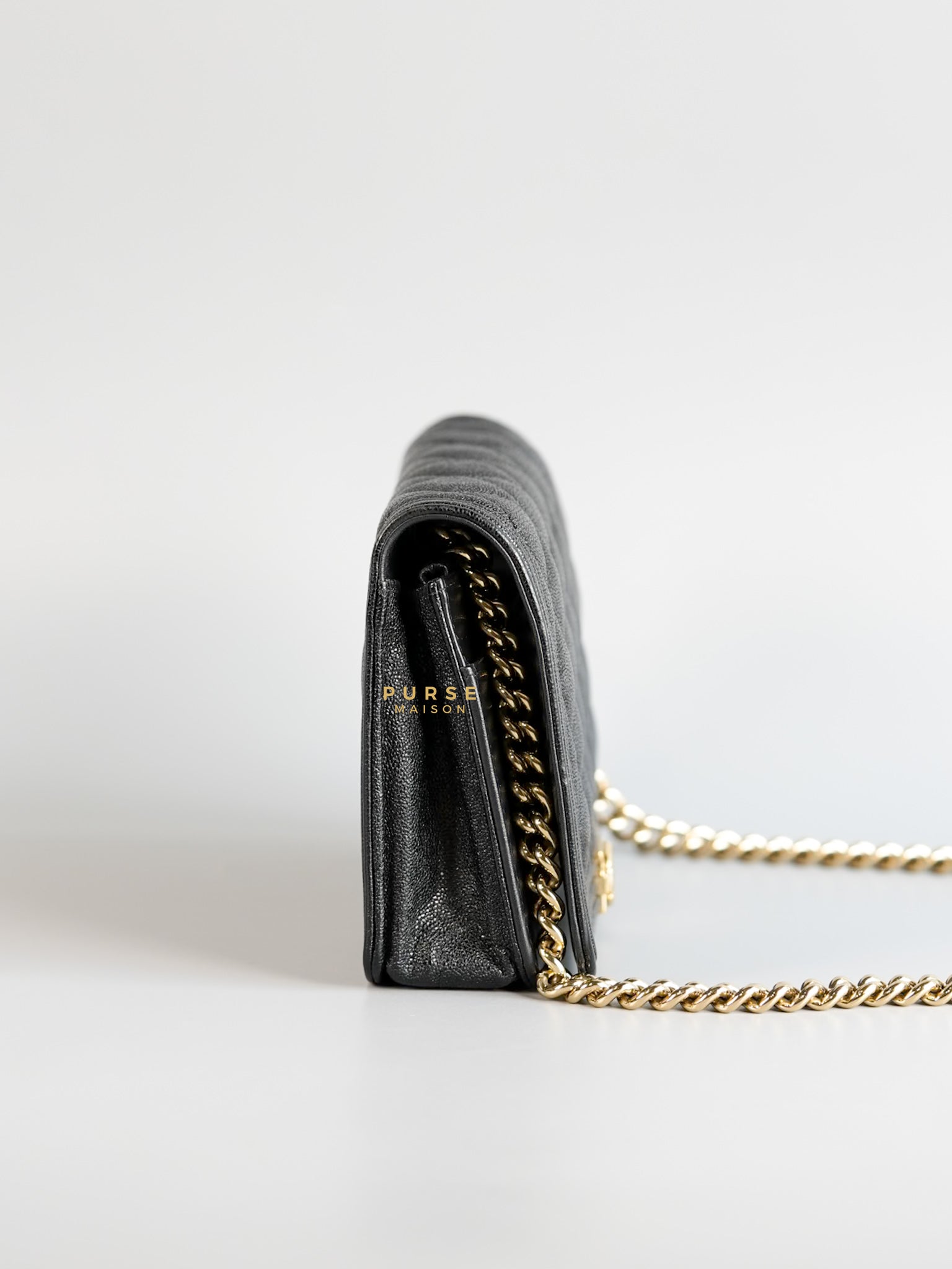 Boy Wallet on Chain (WOC) in Caviar Leather and Light Gold Hardware Series 28 | Purse Maison Luxury Bags Shop