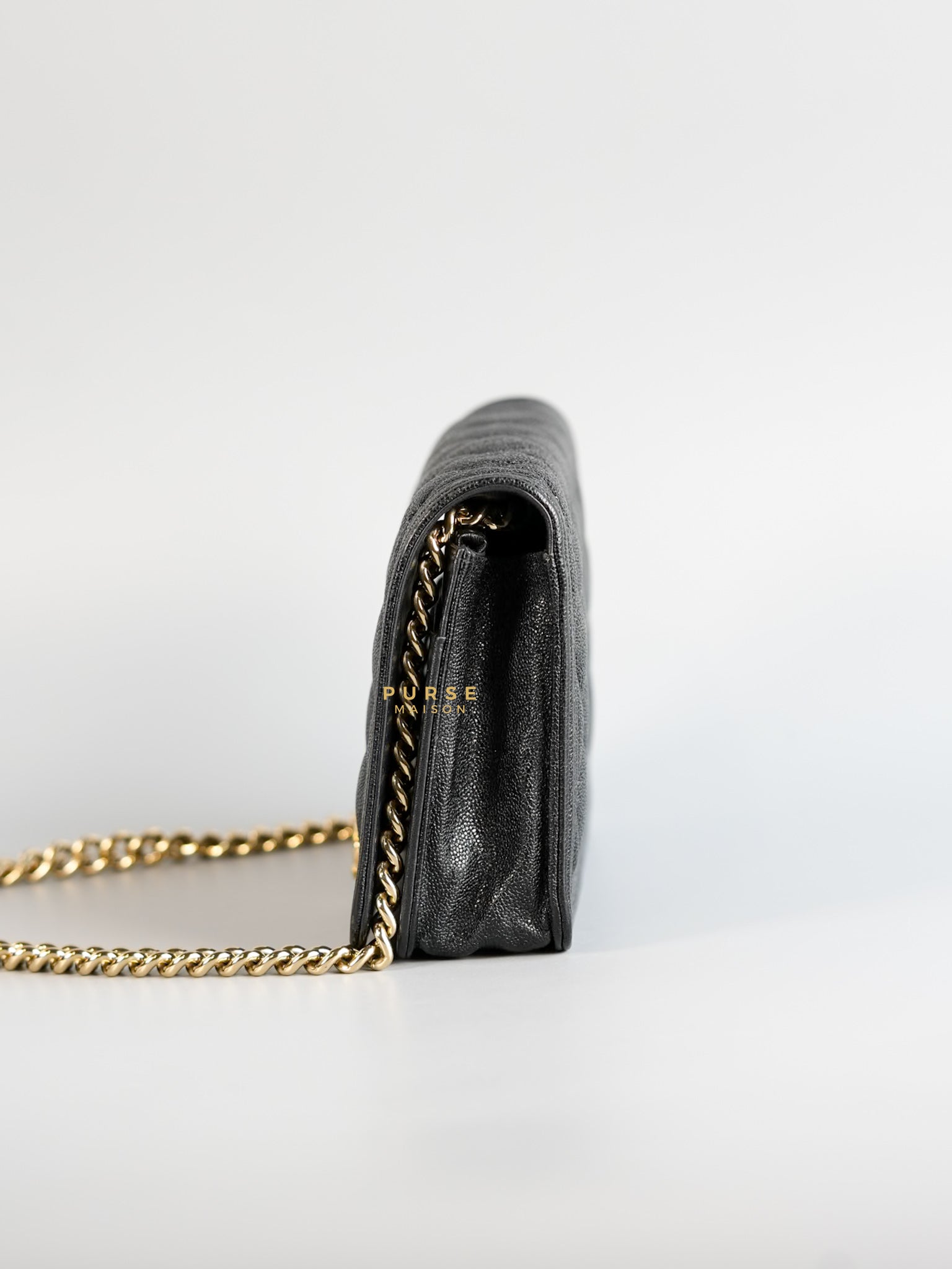 Boy Wallet on Chain (WOC) in Caviar Leather and Light Gold Hardware Series 28 | Purse Maison Luxury Bags Shop