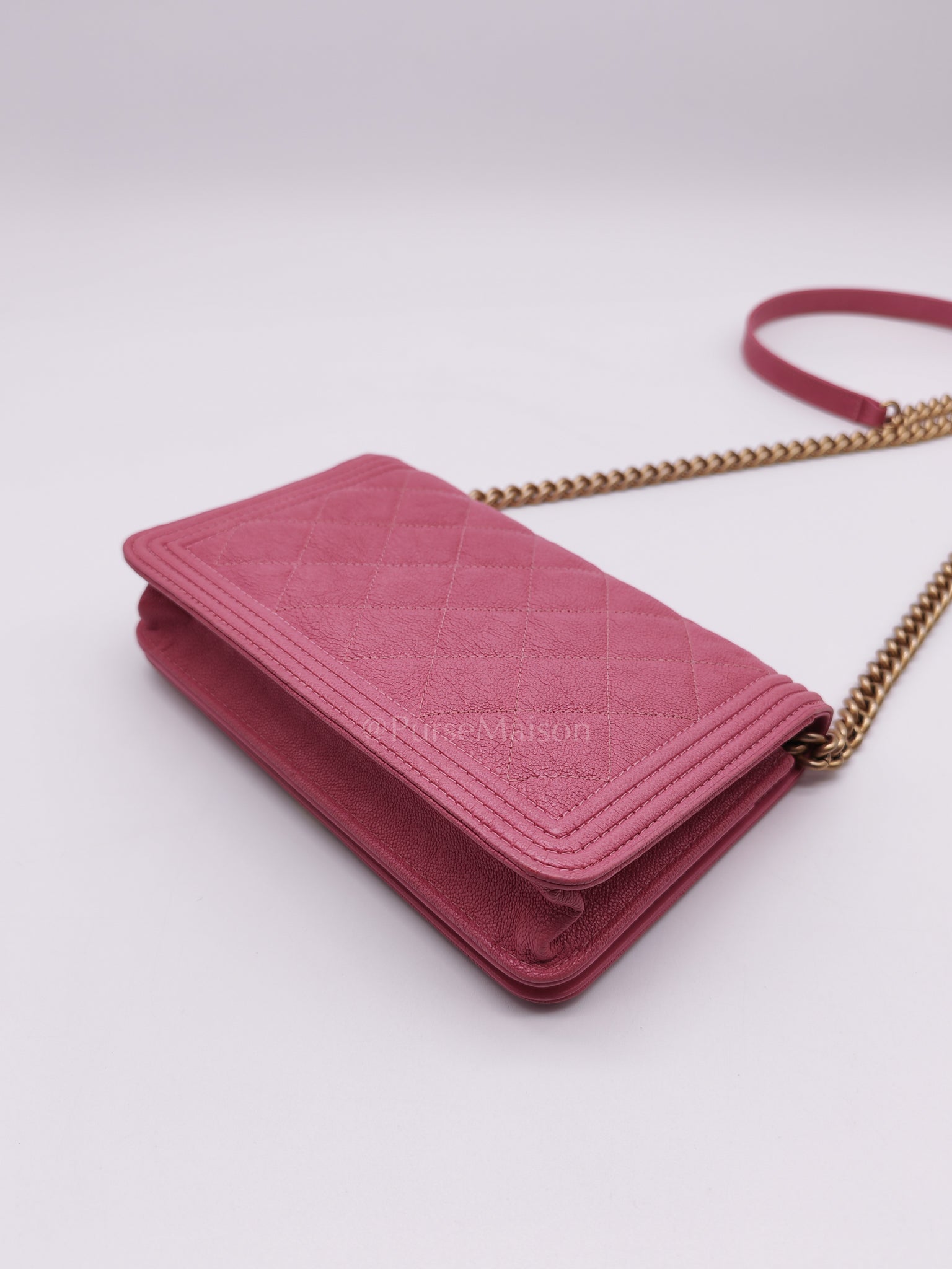 Boy Wallet On Chain (WOC) in Pink Calfskin Leather and Aged Gold Hardware Series 26 | Purse Maison Luxury Bags Shop