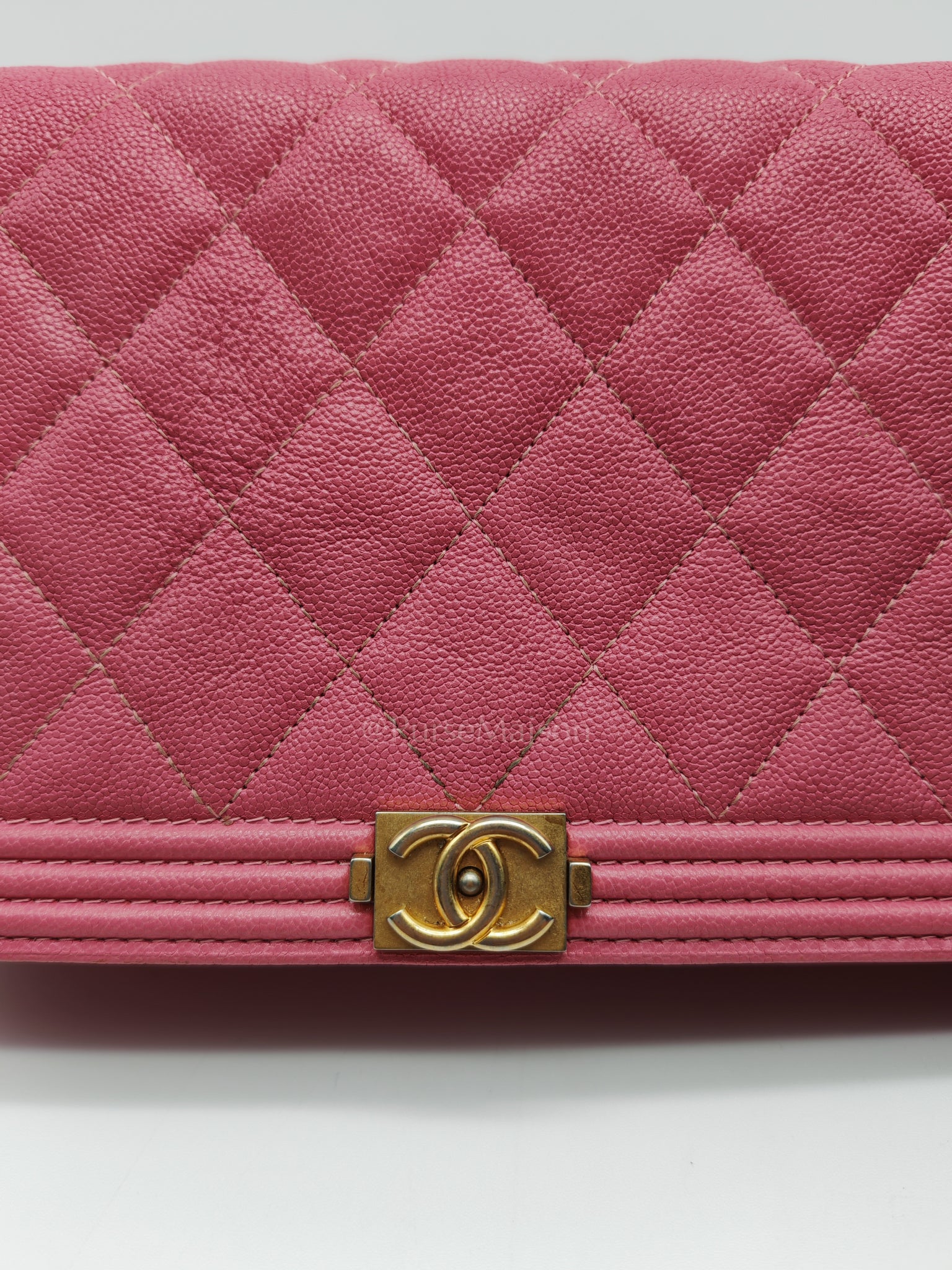 Boy Wallet On Chain (WOC) in Pink Calfskin Leather and Aged Gold Hardware Series 26 | Purse Maison Luxury Bags Shop