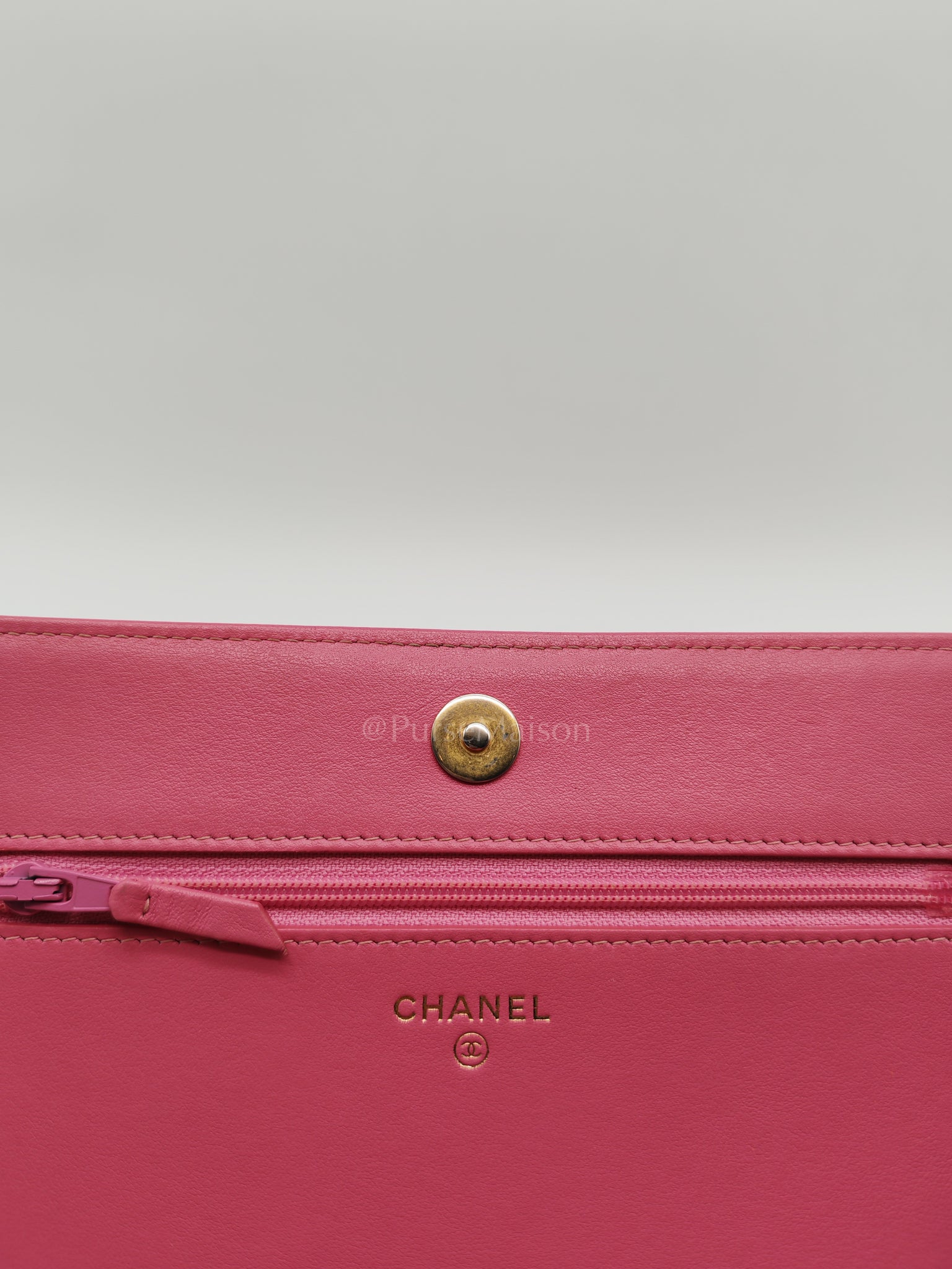 Boy Wallet On Chain (WOC) in Pink Calfskin Leather and Aged Gold Hardware Series 26 | Purse Maison Luxury Bags Shop