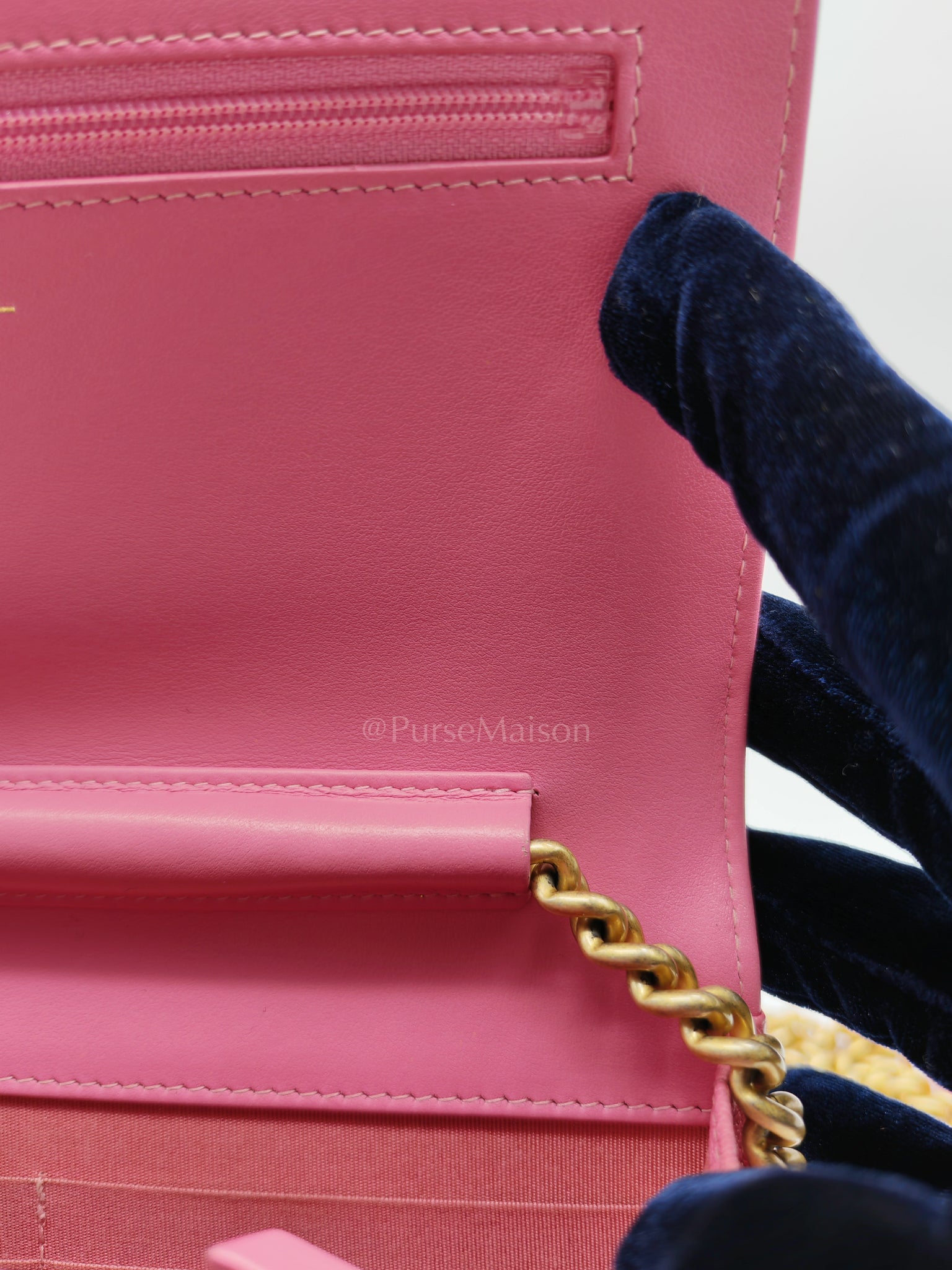 Boy Wallet On Chain (WOC) in Pink Calfskin Leather and Aged Gold Hardware Series 26 | Purse Maison Luxury Bags Shop