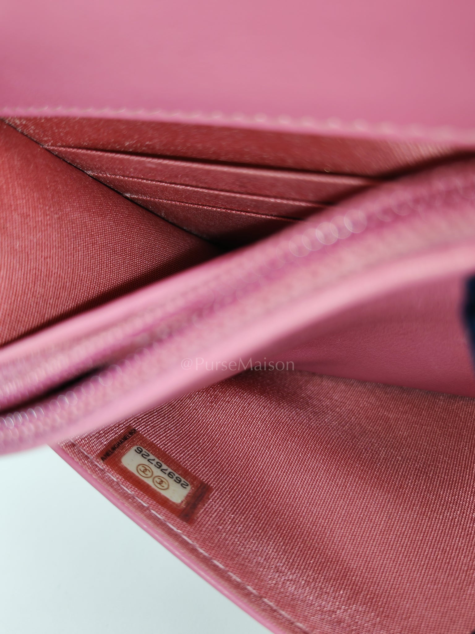 Boy Wallet On Chain (WOC) in Pink Calfskin Leather and Aged Gold Hardware Series 26 | Purse Maison Luxury Bags Shop