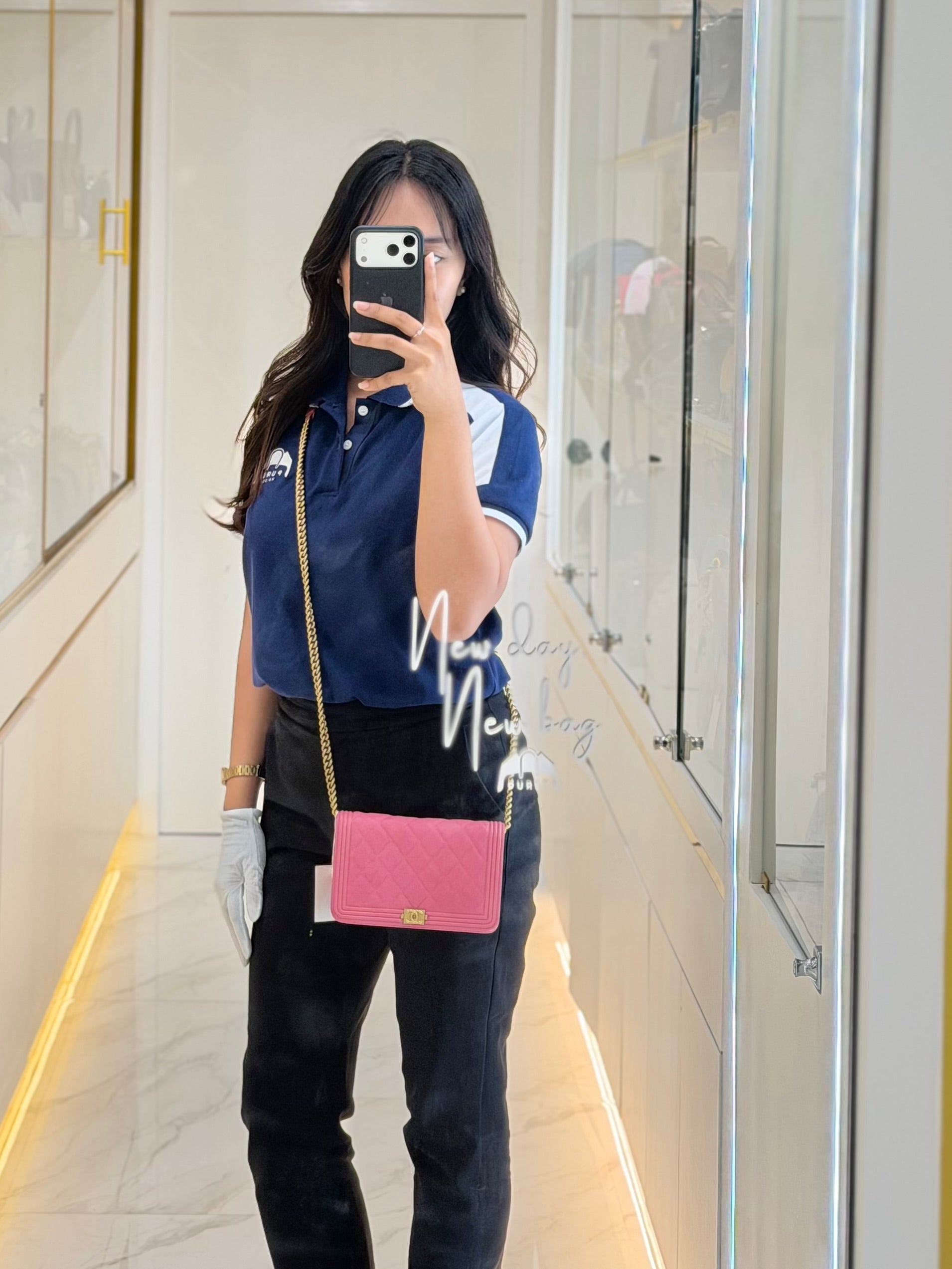 Boy Wallet On Chain (WOC) in Pink Calfskin Leather and Aged Gold Hardware Series 26 | Purse Maison Luxury Bags Shop