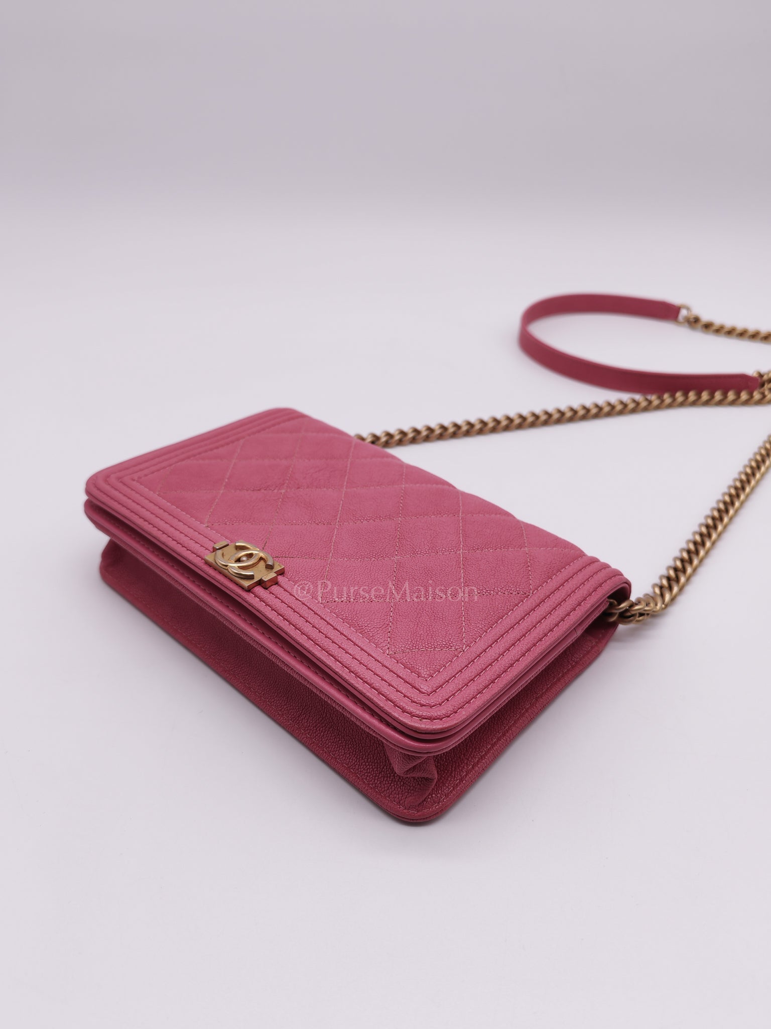 Boy Wallet On Chain (WOC) in Pink Calfskin Leather and Aged Gold Hardware Series 26 | Purse Maison Luxury Bags Shop