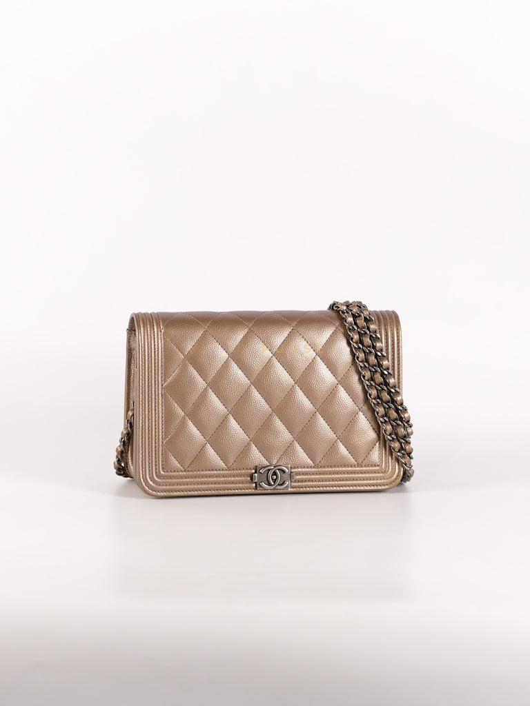 Boy Wallet On Chain (WOC) Metallic Brown in Caviar Leather and Ruthenium Hardware Series 24 | Purse Maison Luxury Bags Shop