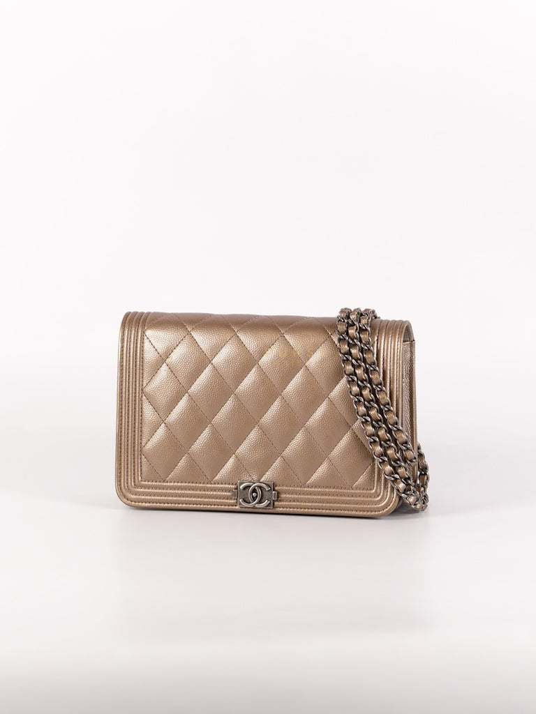 Boy Wallet On Chain (WOC) Metallic Brown in Caviar Leather and Ruthenium Hardware Series 24 | Purse Maison Luxury Bags Shop