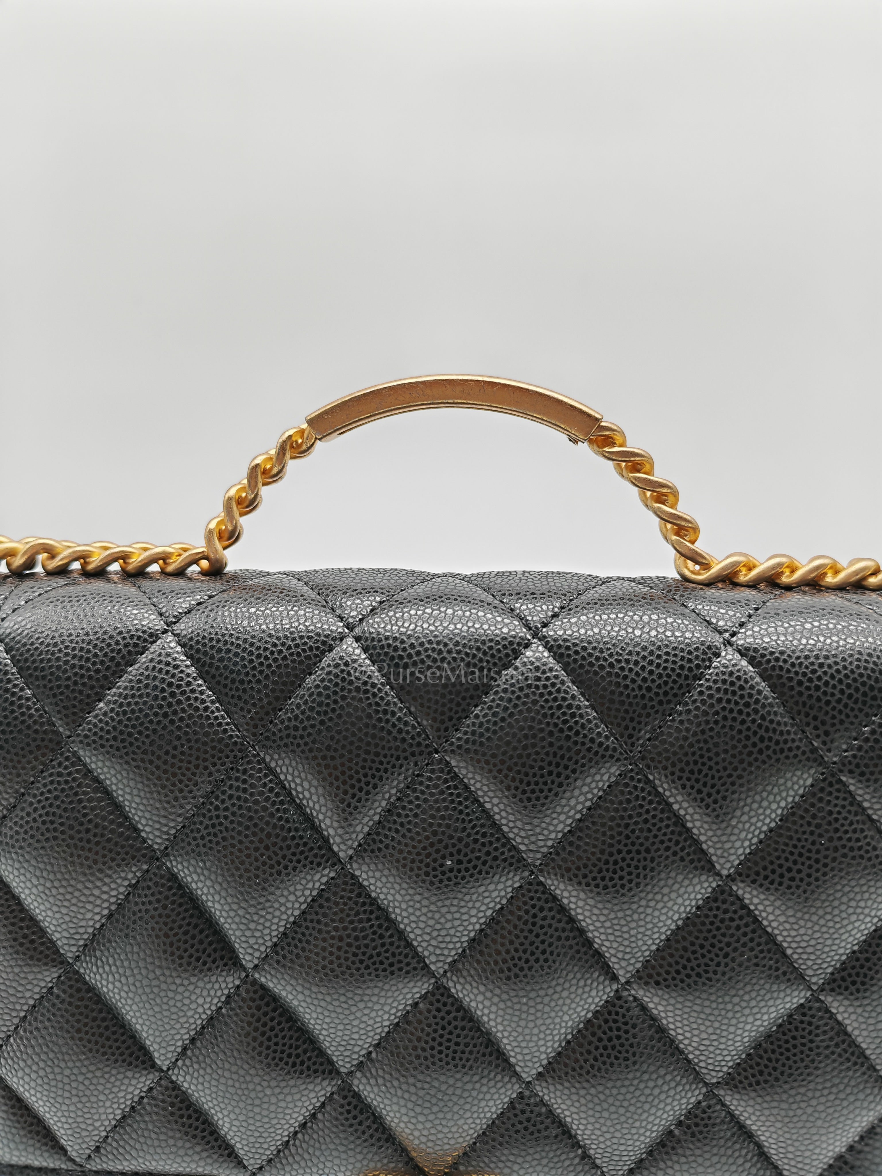 Boy Wallet On Chain (WOC) with Top Handle in Black Caviar Leather and Aged Gold Hardware (Microchip) | Purse Maison Luxury Bags Shop