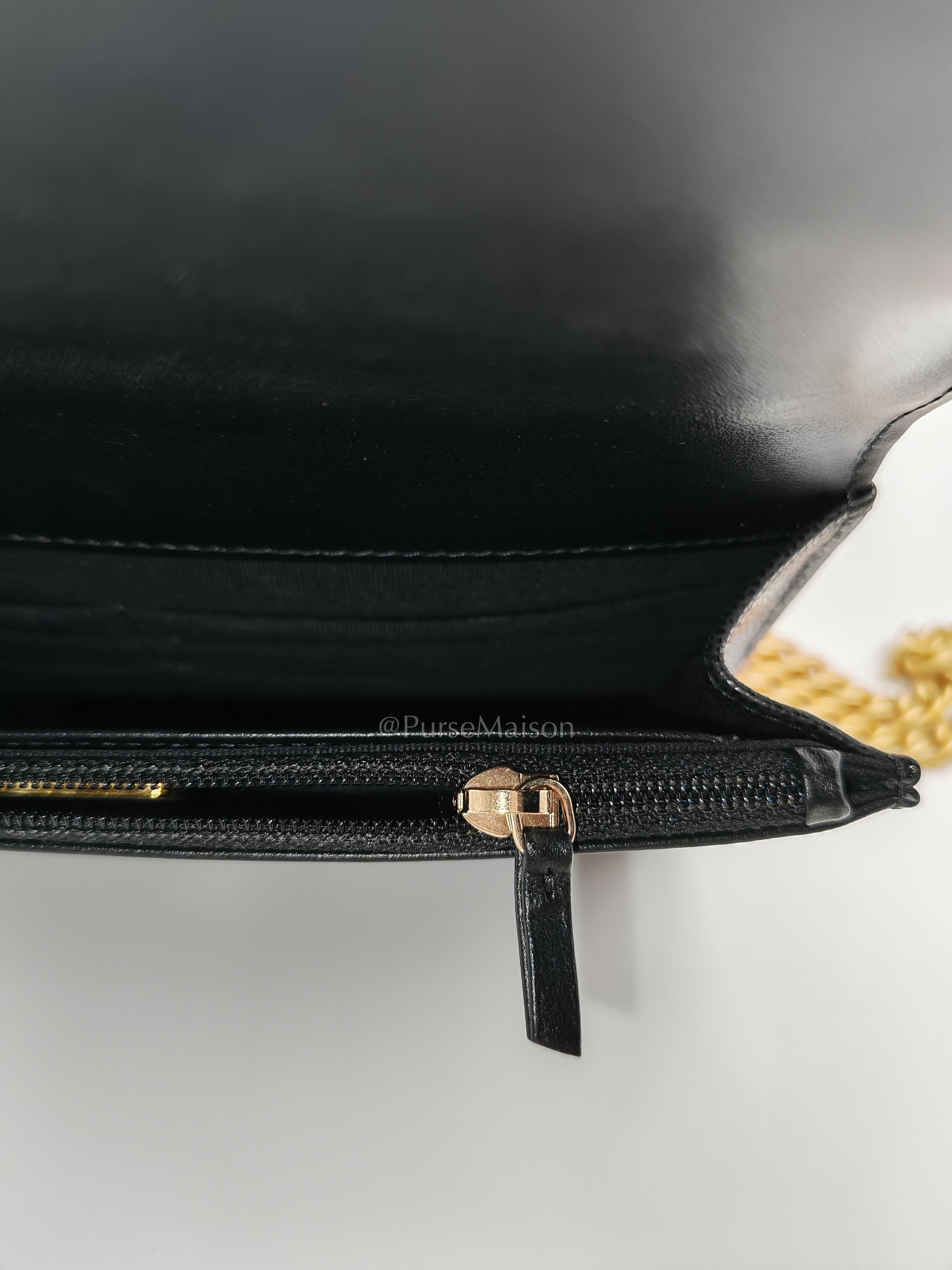 Boy Wallet On Chain (WOC) with Top Handle in Black Caviar Leather and Aged Gold Hardware (Microchip) | Purse Maison Luxury Bags Shop