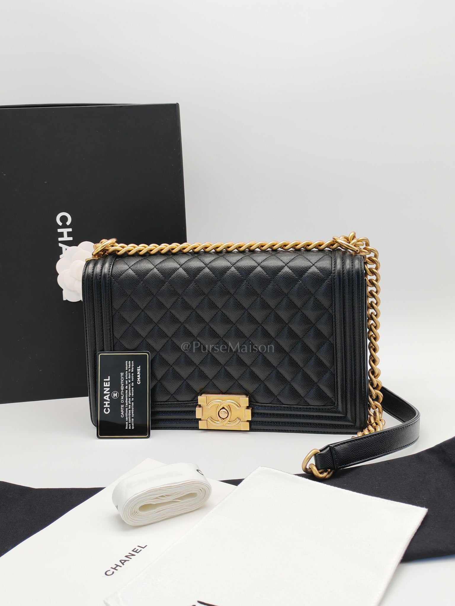 Le Boy New Medium in Black Quilted Caviar Leather & Aged Gold Hardware Series 28