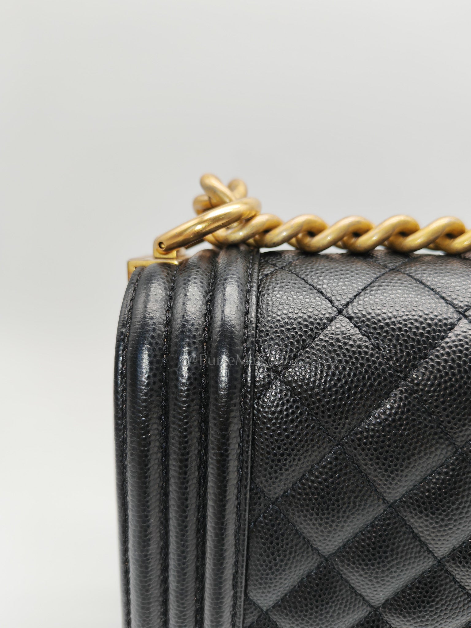Le Boy New Medium in Black Quilted Caviar Leather & Aged Gold Hardware Series 28