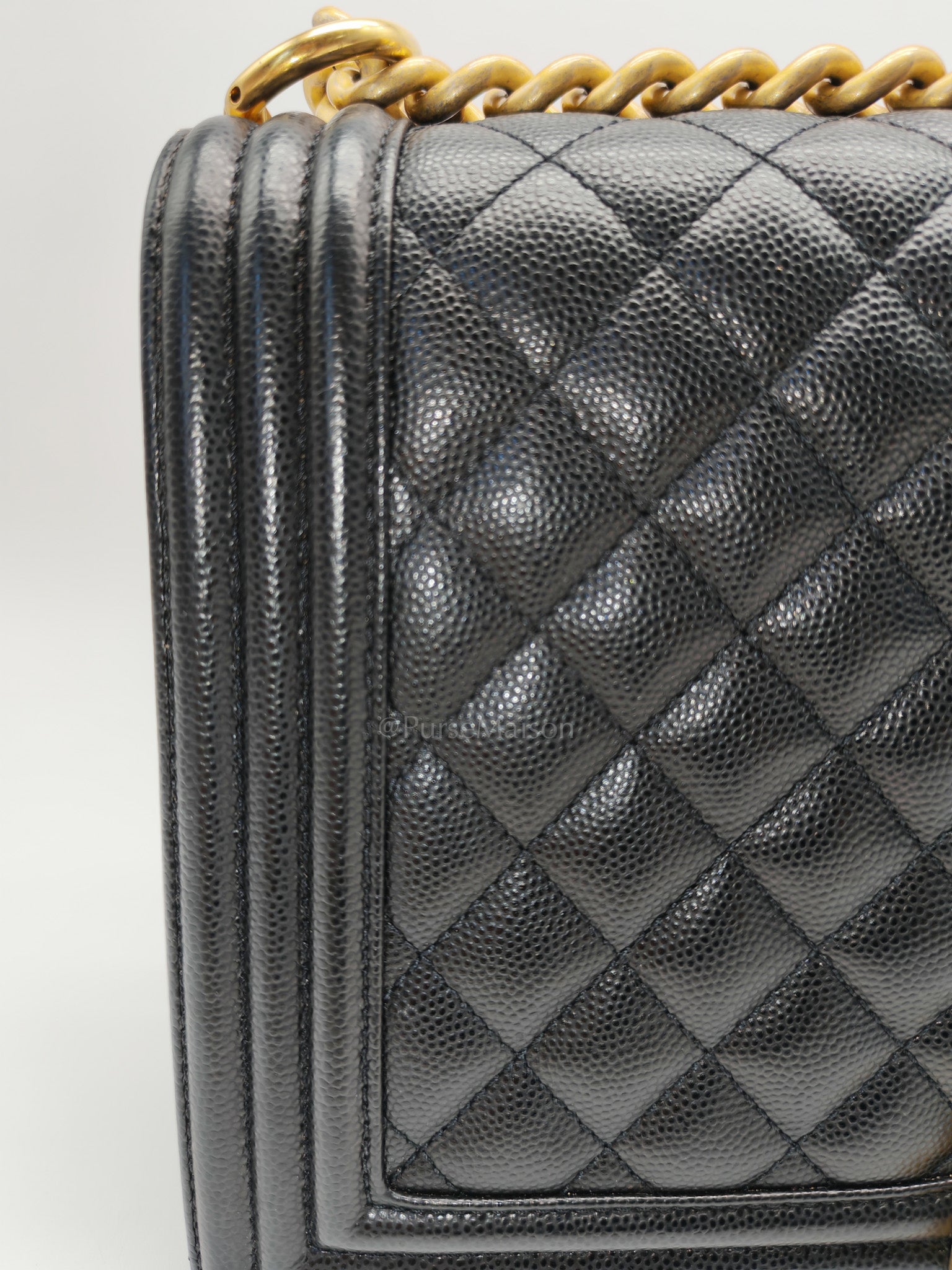 Le Boy New Medium in Black Quilted Caviar Leather & Aged Gold Hardware Series 28