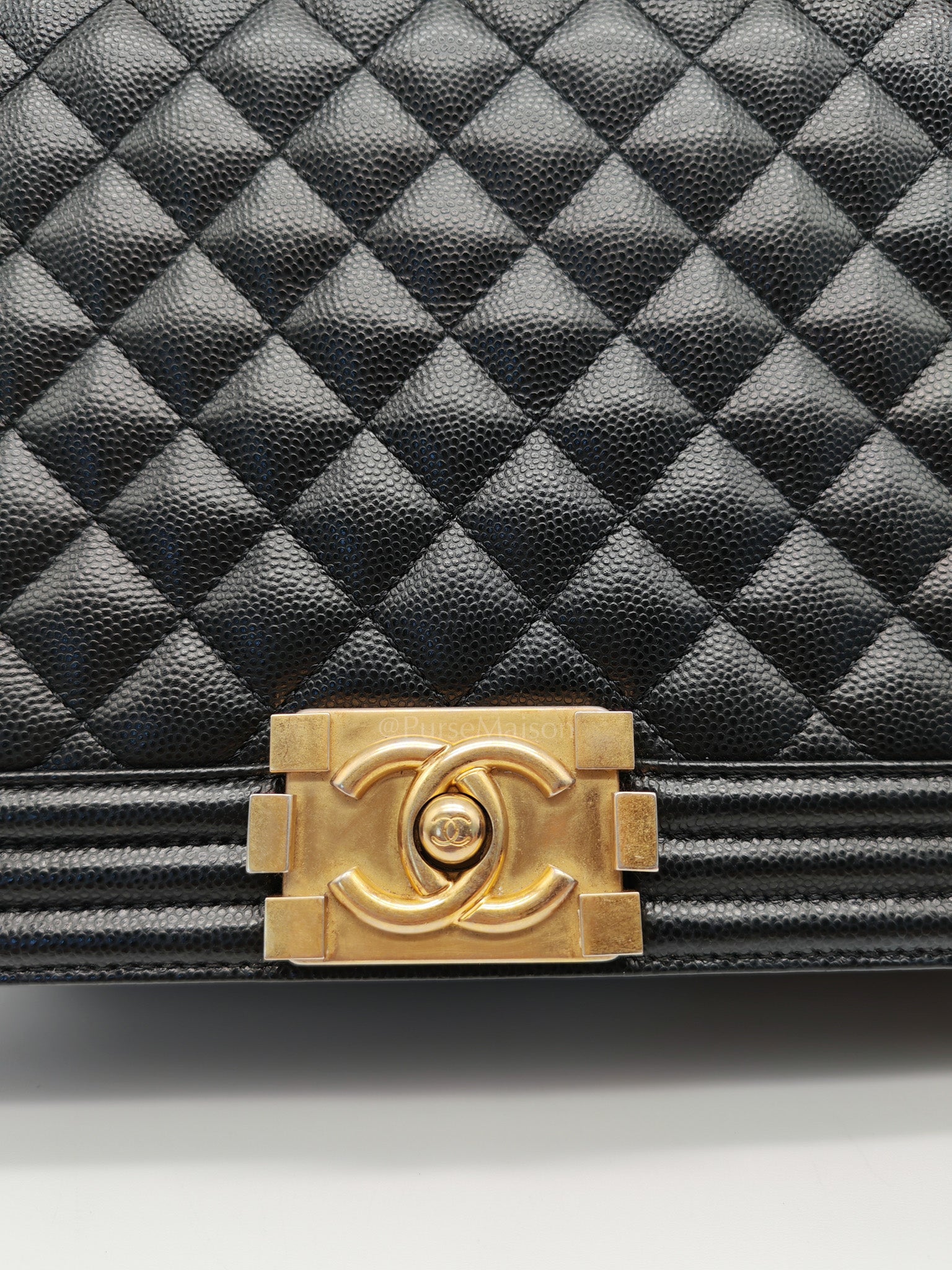 Le Boy New Medium in Black Quilted Caviar Leather & Aged Gold Hardware Series 28